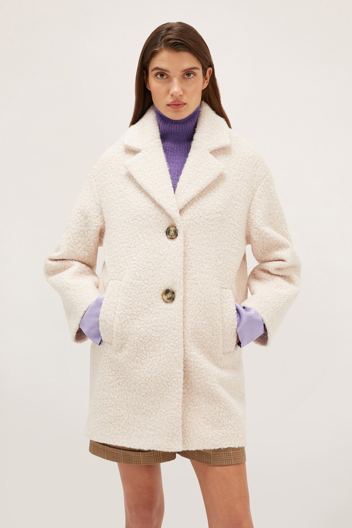 SINGLE-BREASTED BOUCLÉ CLOTH COAT WHITE 1