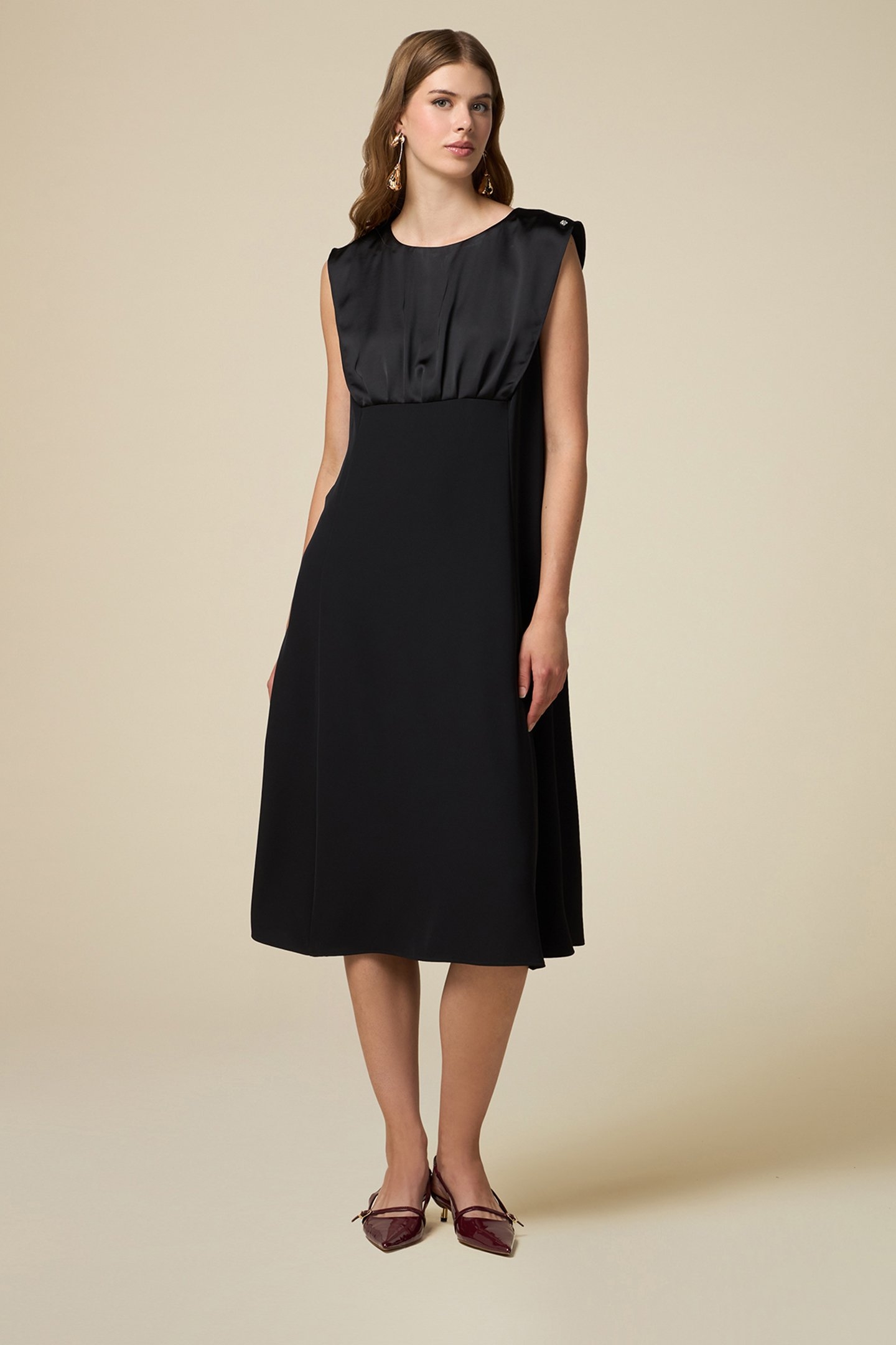DUAL FABRIC MIDI DRESS BLACK 1