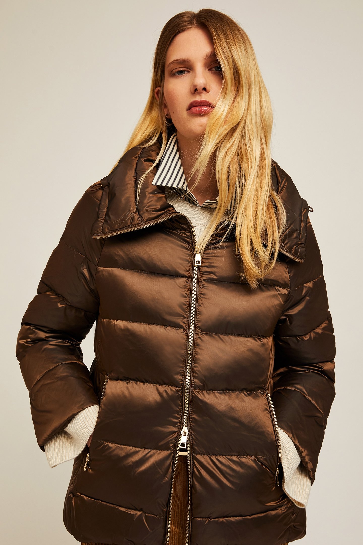 QUILTED NYLON JACKET WITH PADDING BROWN 4