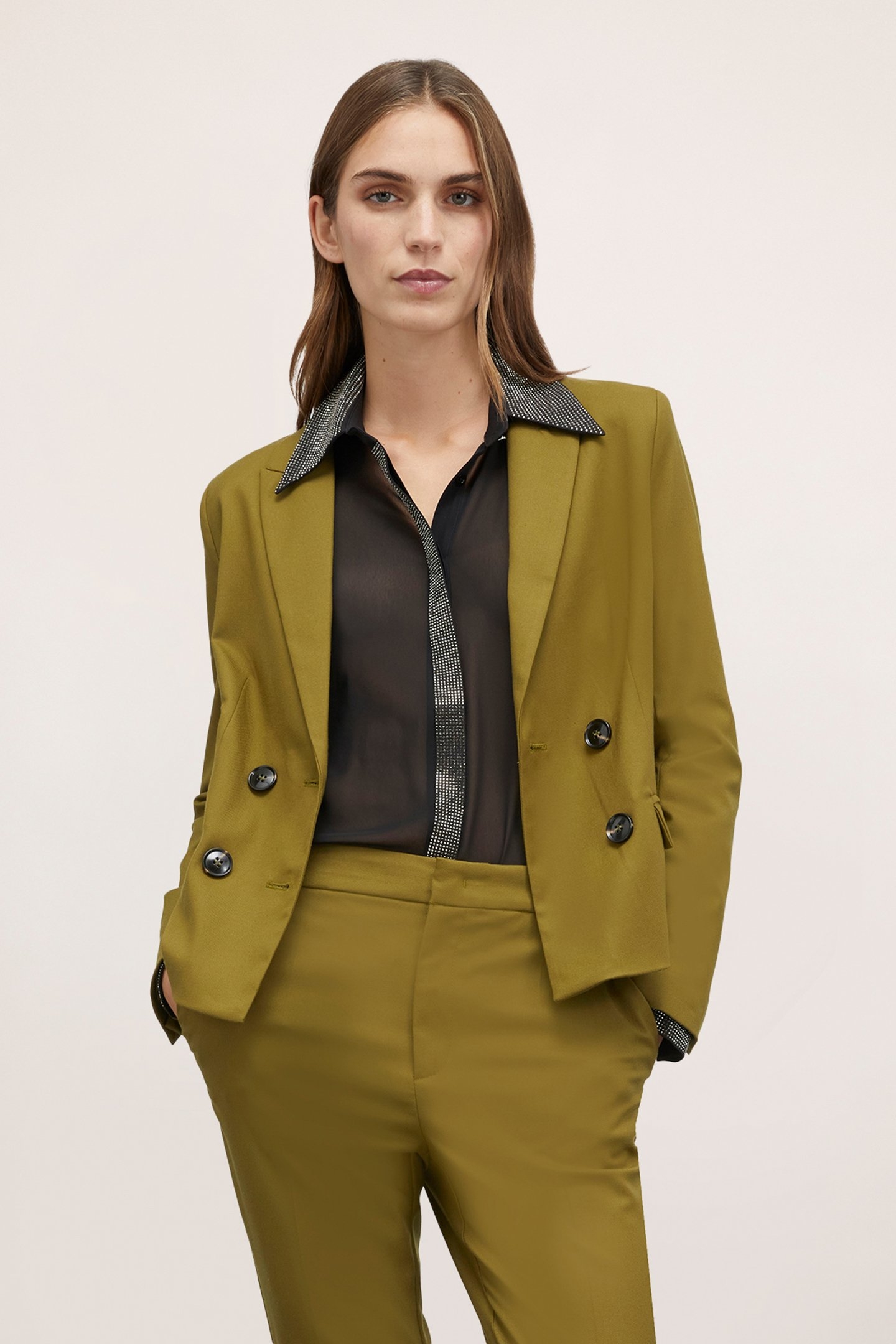 POLYVISCOSE DOUBLE-BREASTED JACKET LIGHT GREEN 1