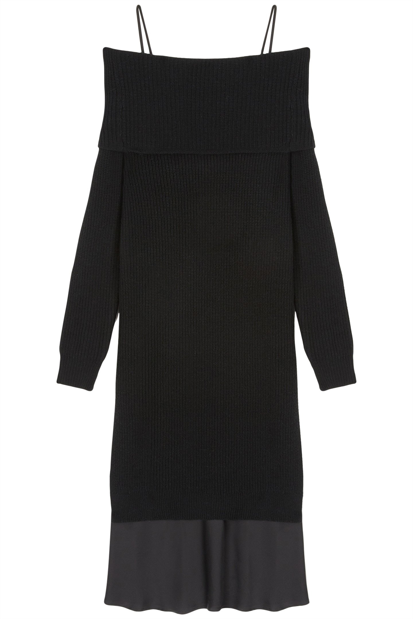 OFF-SHOULDER KNIT DRESS WITH SLIP BLACK 4