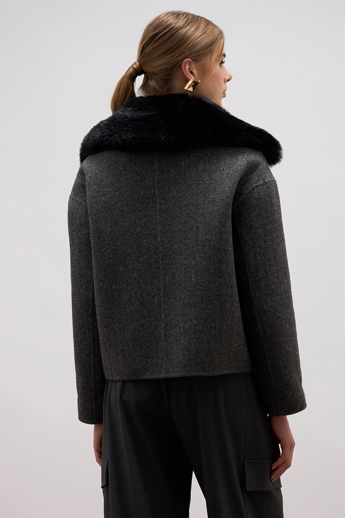 SHORT COAT WITH JEWEL PATCH GREY 2