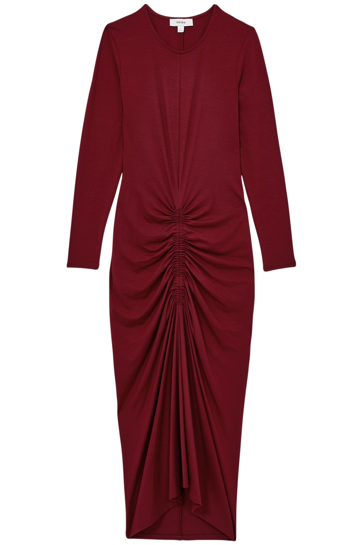 PLAIN RUCHED JERSEY DRESS BURGUNDY 4