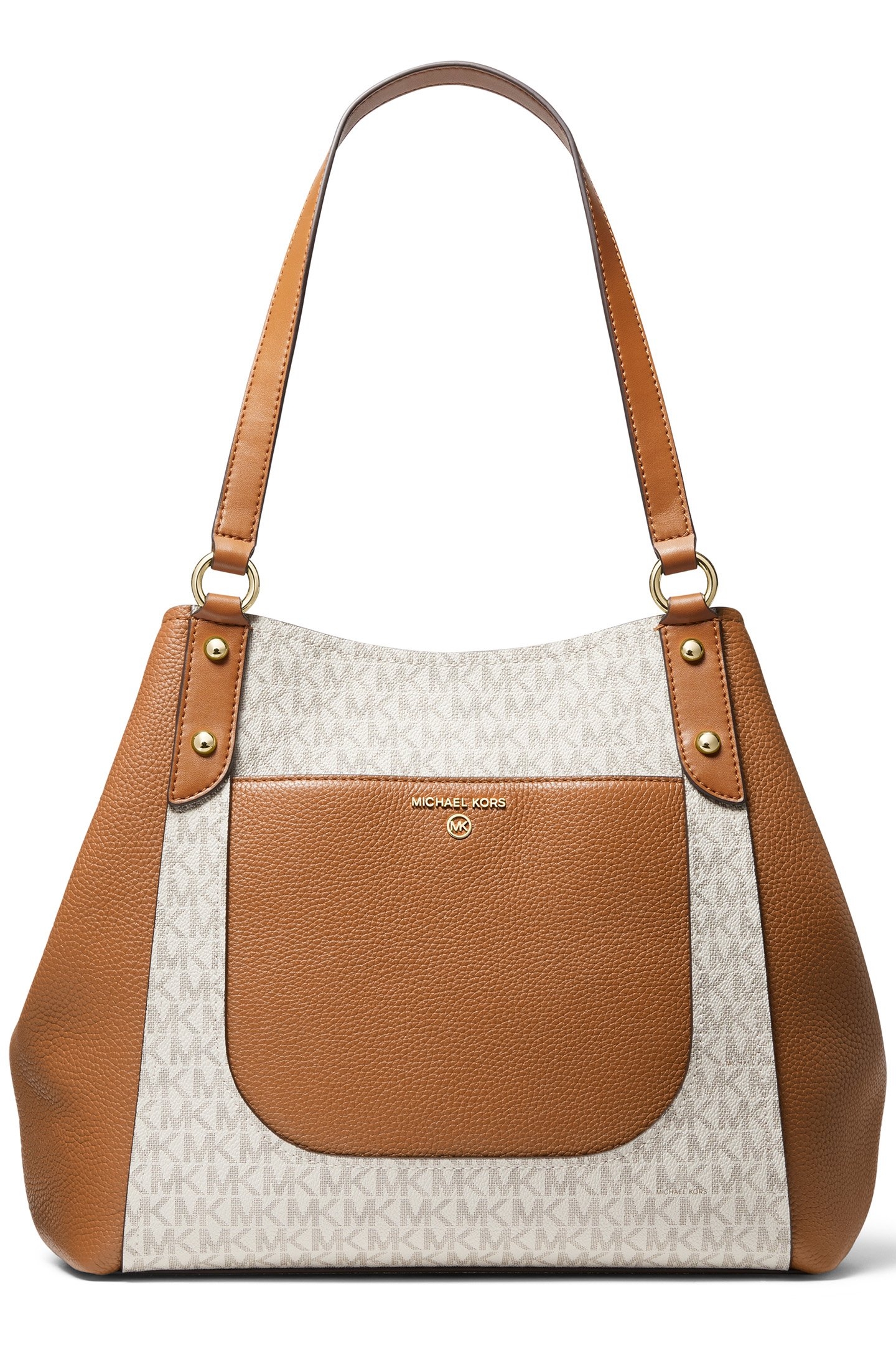 LEATHER SHOULDER TOTE BAG IN CREAM AND BROWN 1