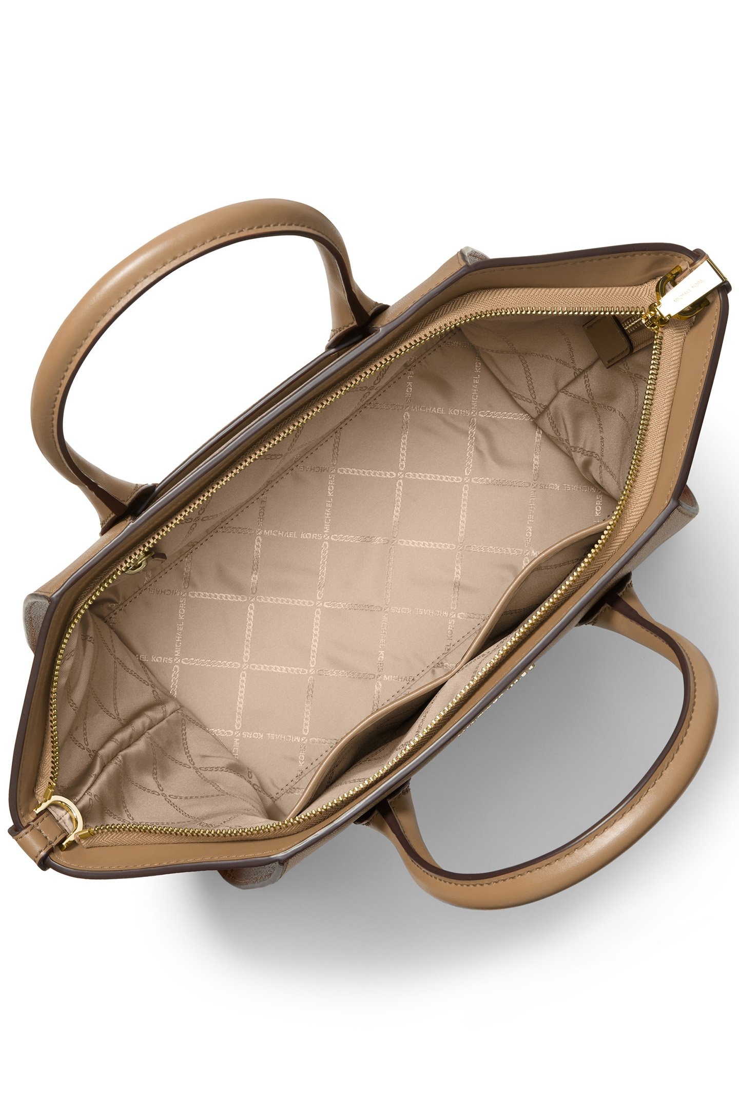 LEATHER TOP ZIP SATCHEL IN BEIGE 2