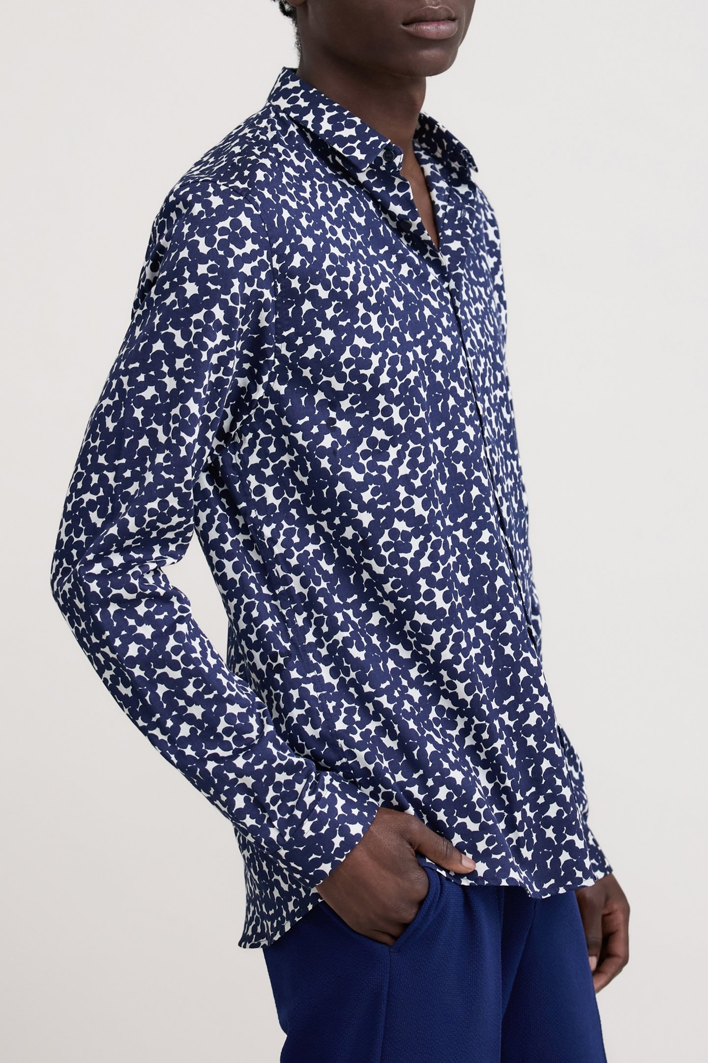 SLIM NAVY POLKA DOT PRINT SHIRT NAVY 5