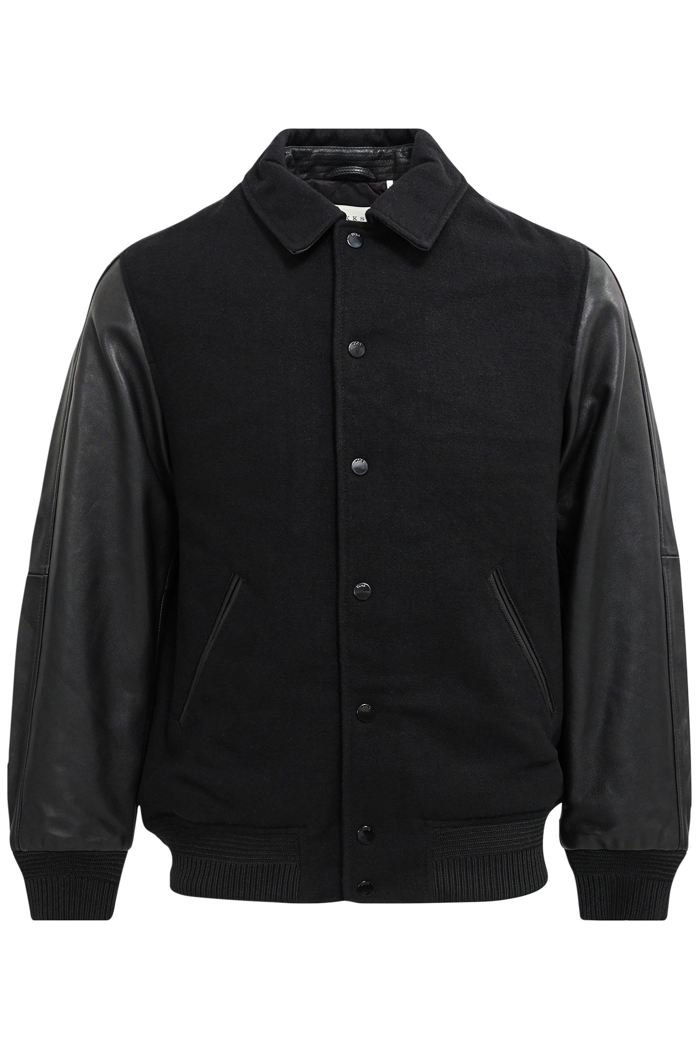BLACK MIXED CHROME-FREE LEATHER VARSITY JACKET BLACK 4