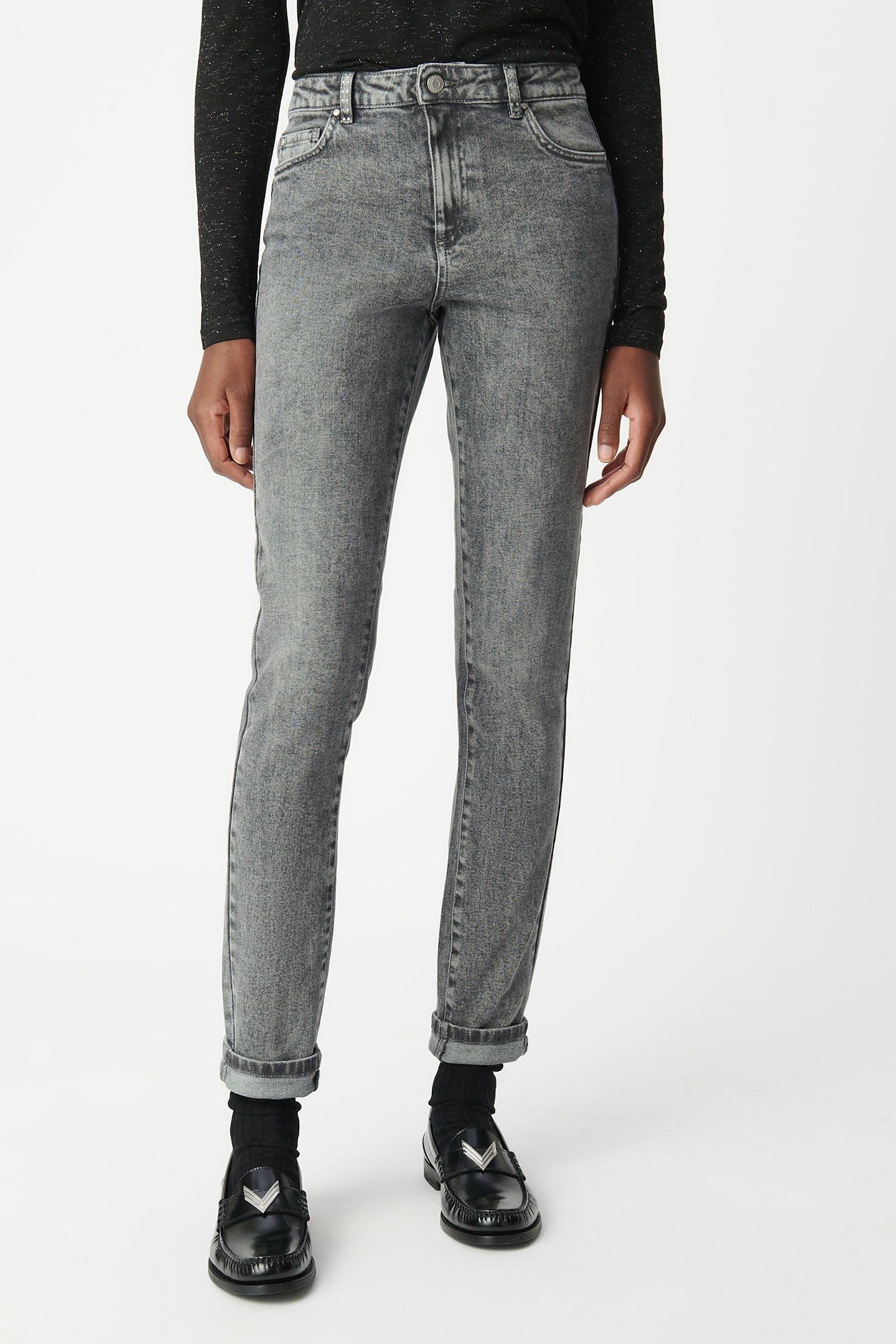 GREY SLIM-FIT PANTS WITH STUD DETAILING GREY 1