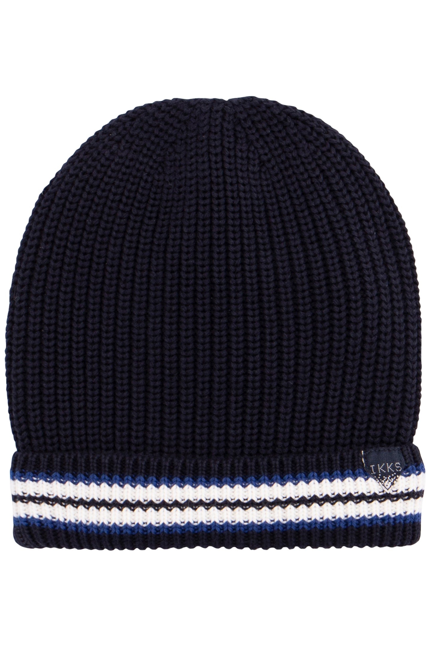 BABY BOY NAVY KNITTED HAT WITH STRIPES FILLING 1