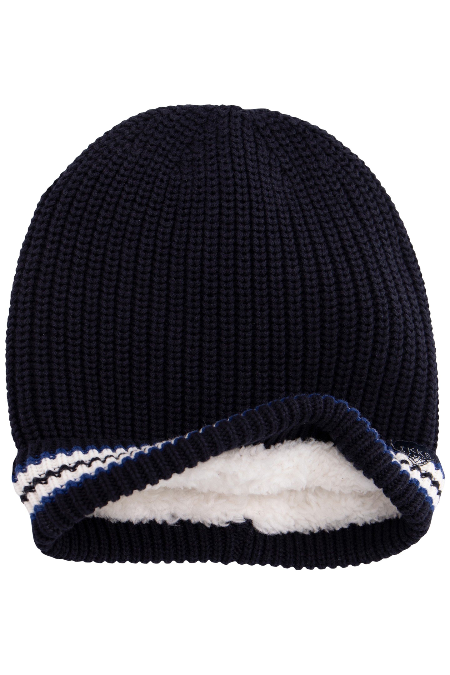 BABY BOY NAVY KNITTED HAT WITH STRIPES FILLING 3