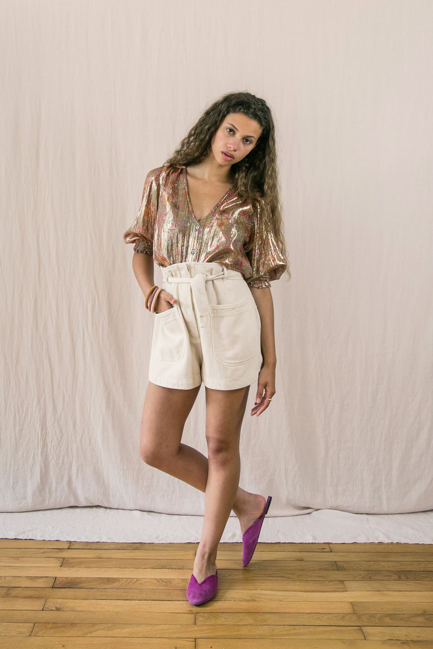 BLOUSE LORISSE KHAKI MULTI FLOWERS 1