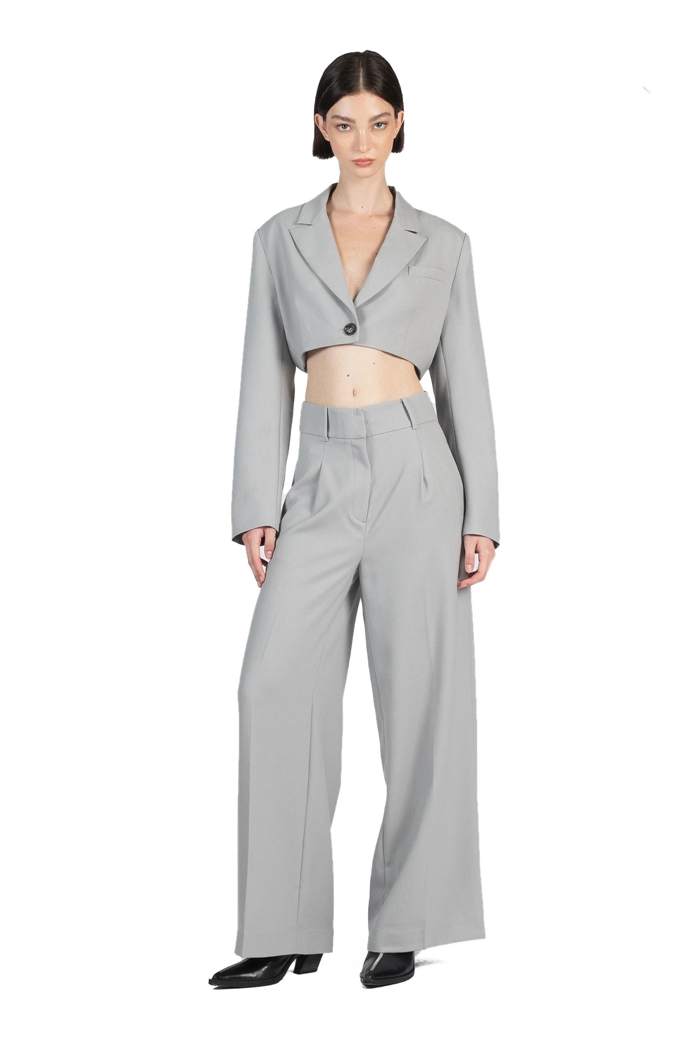CROPPED TAILORED JACKET GREY 1