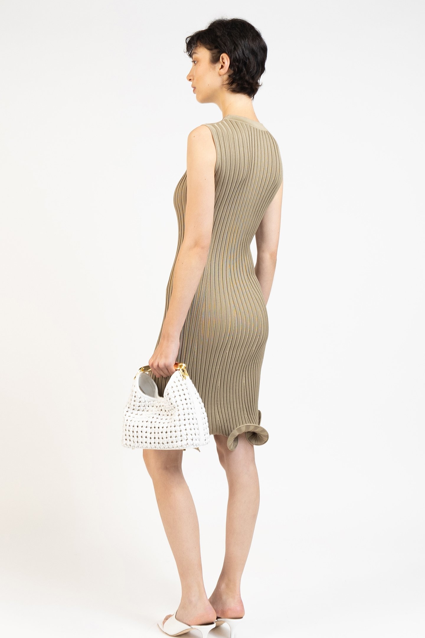 KNIT SLEEVELESS MINI DRESS STRIPED KHAKI/ BROWN 4