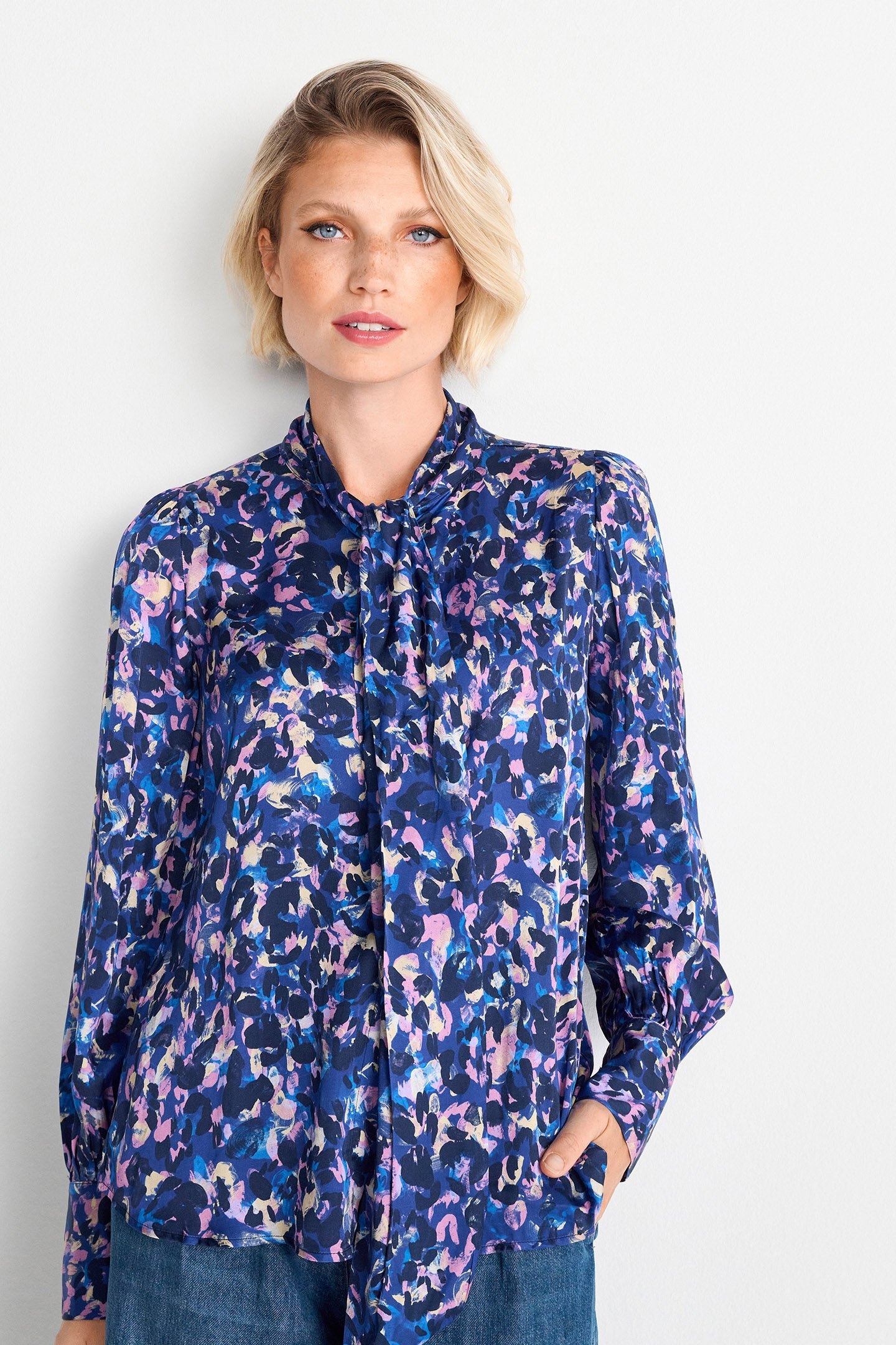 PRINTED BLOUSE WITH BOW MIDNIGHT BLUE 4