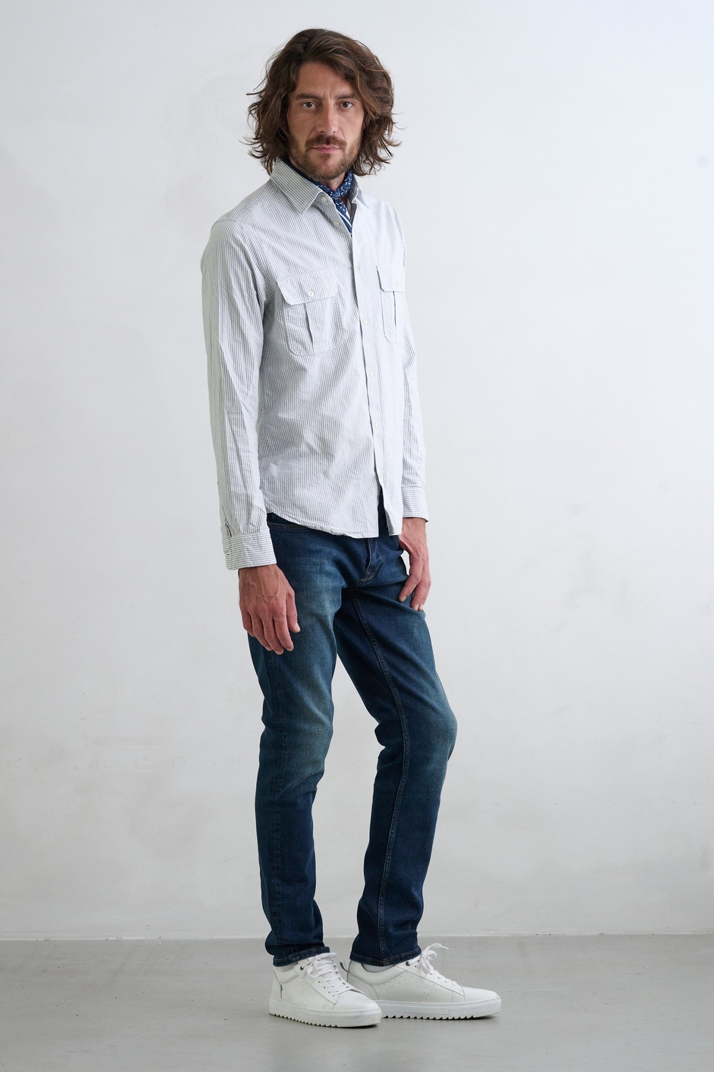 J.C. RAGS RUSTER CASUAL OVERHEMD LANGE MOUW MIDNIGHT STRIPE 2