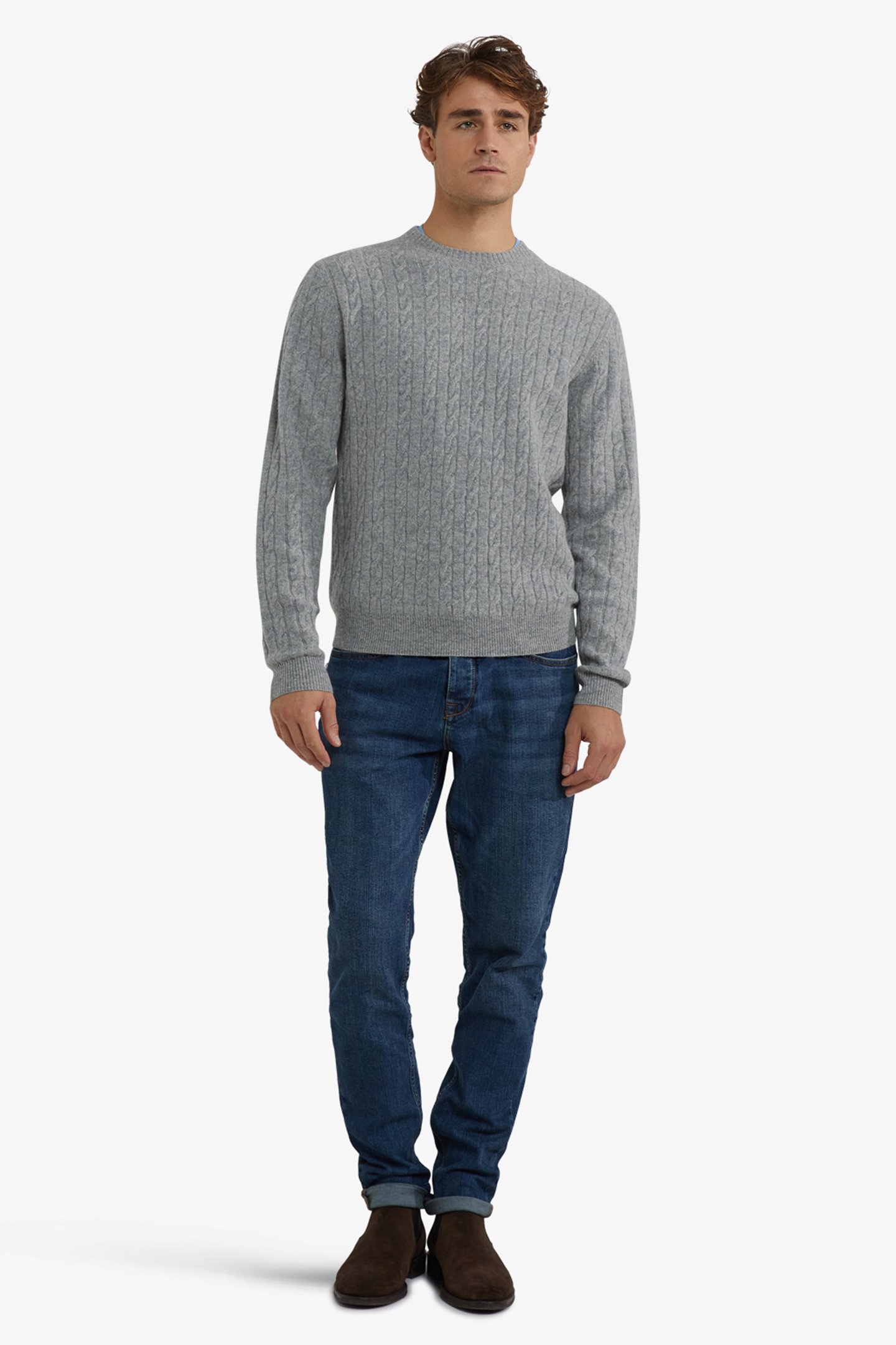 CABLE CREW NECK SWEATER MEDIUM GREY MELANGE 2