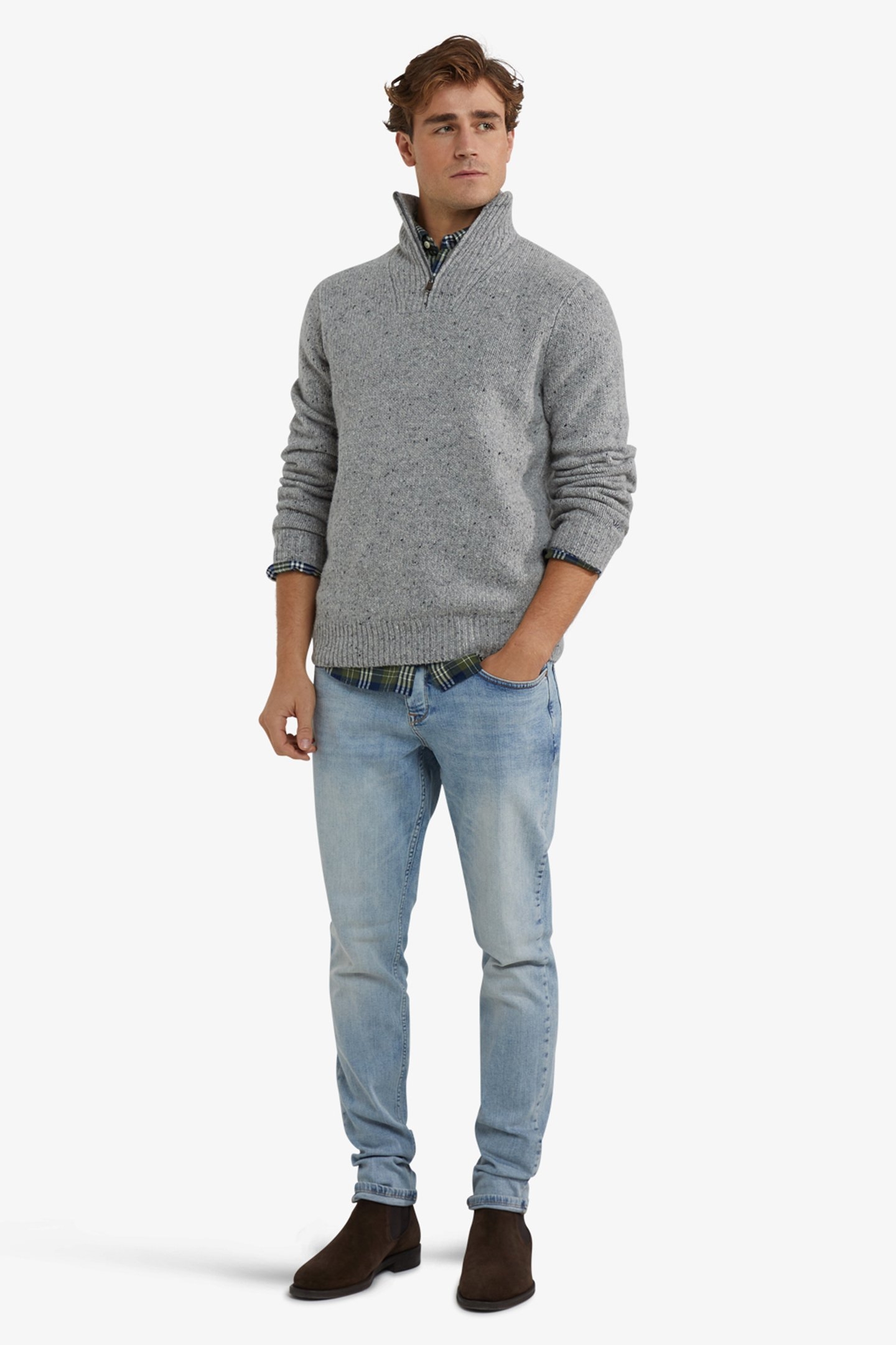 ZIP MOCK FISHERMANS SWEATER MEDIUM GREY MELANGE 2