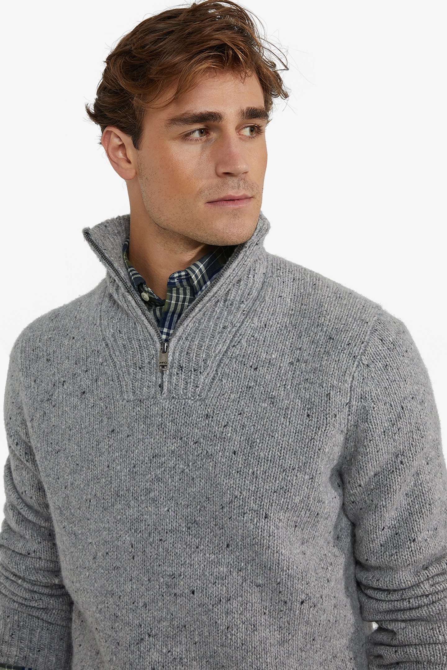 ZIP MOCK FISHERMANS SWEATER MEDIUM GREY MELANGE 4