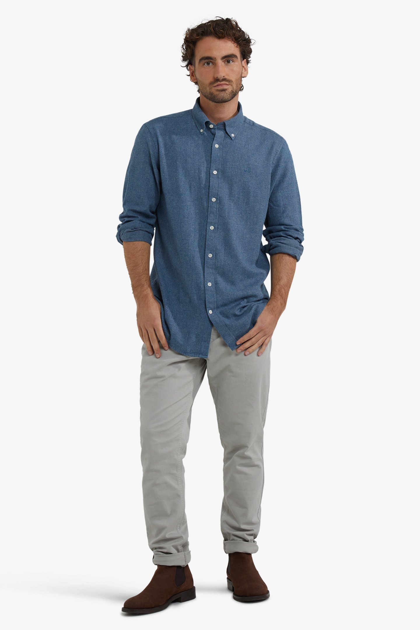FLANNEL MELANGE OXFORD SHIRT NAVY 2