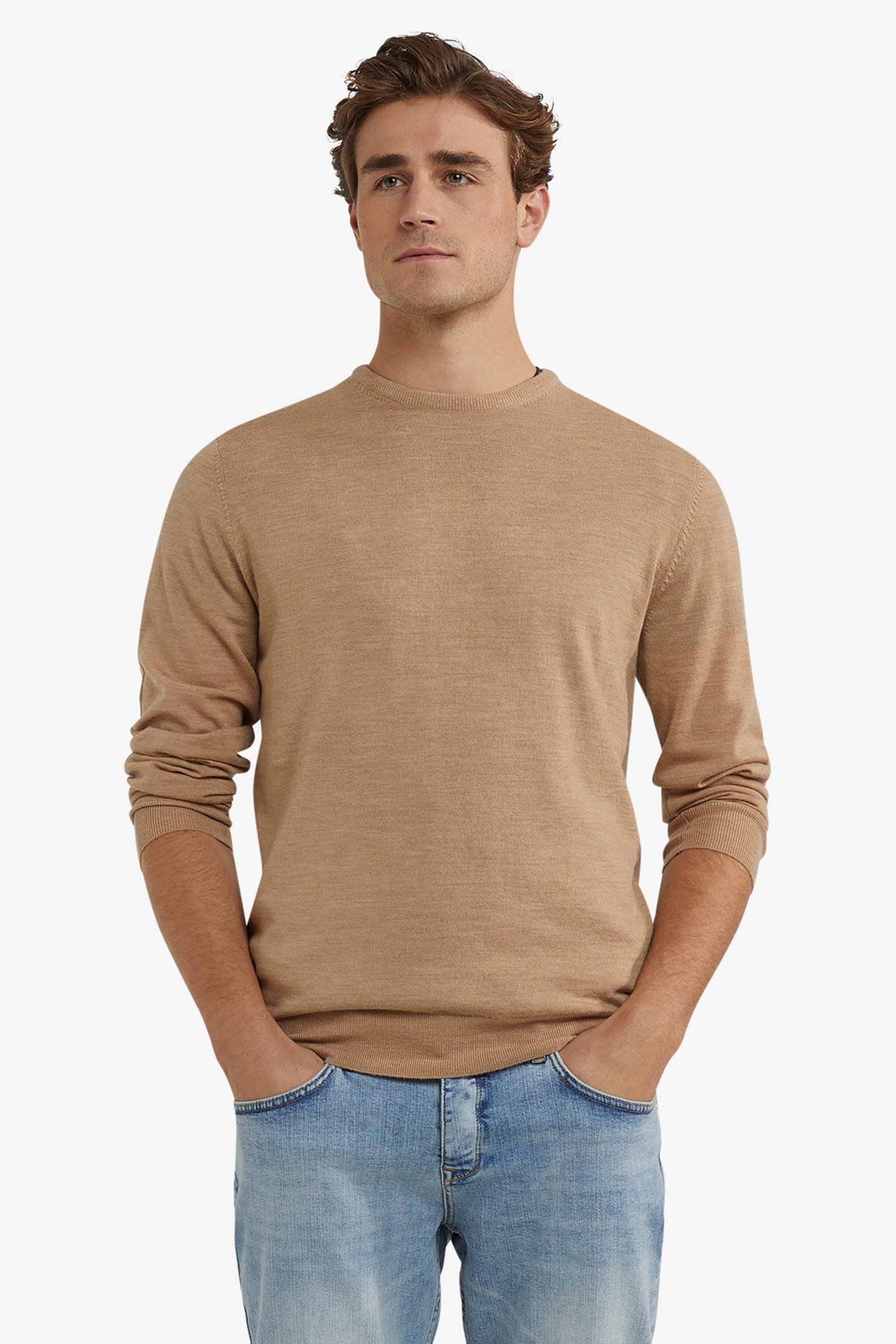 FINE MERINO C-NECK SWEATER CAMEL 1