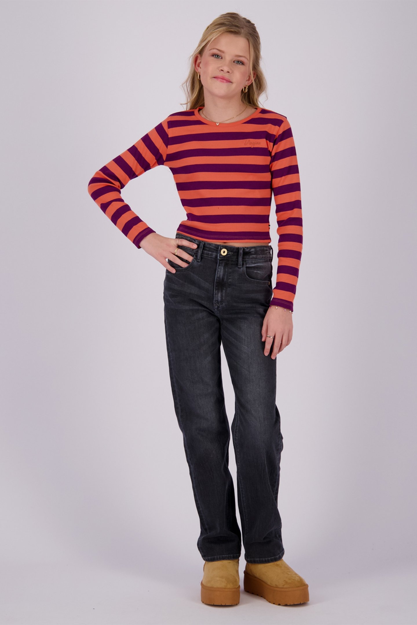 GIRLS G-BASIC-CROP RIB STRIPE T-SHIRT FRESH CORAL 1