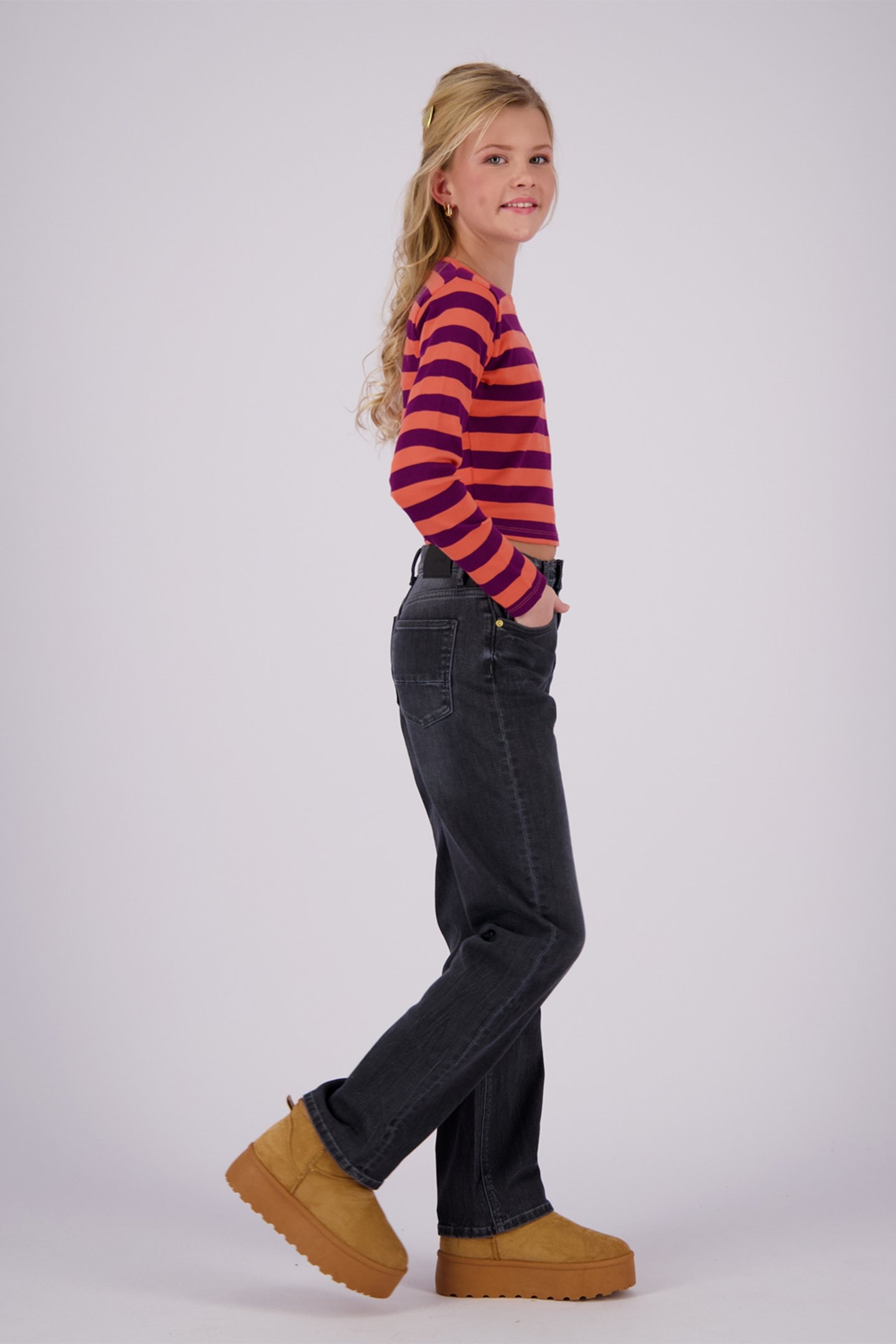 GIRLS G-BASIC-CROP RIB STRIPE T-SHIRT FRESH CORAL 5