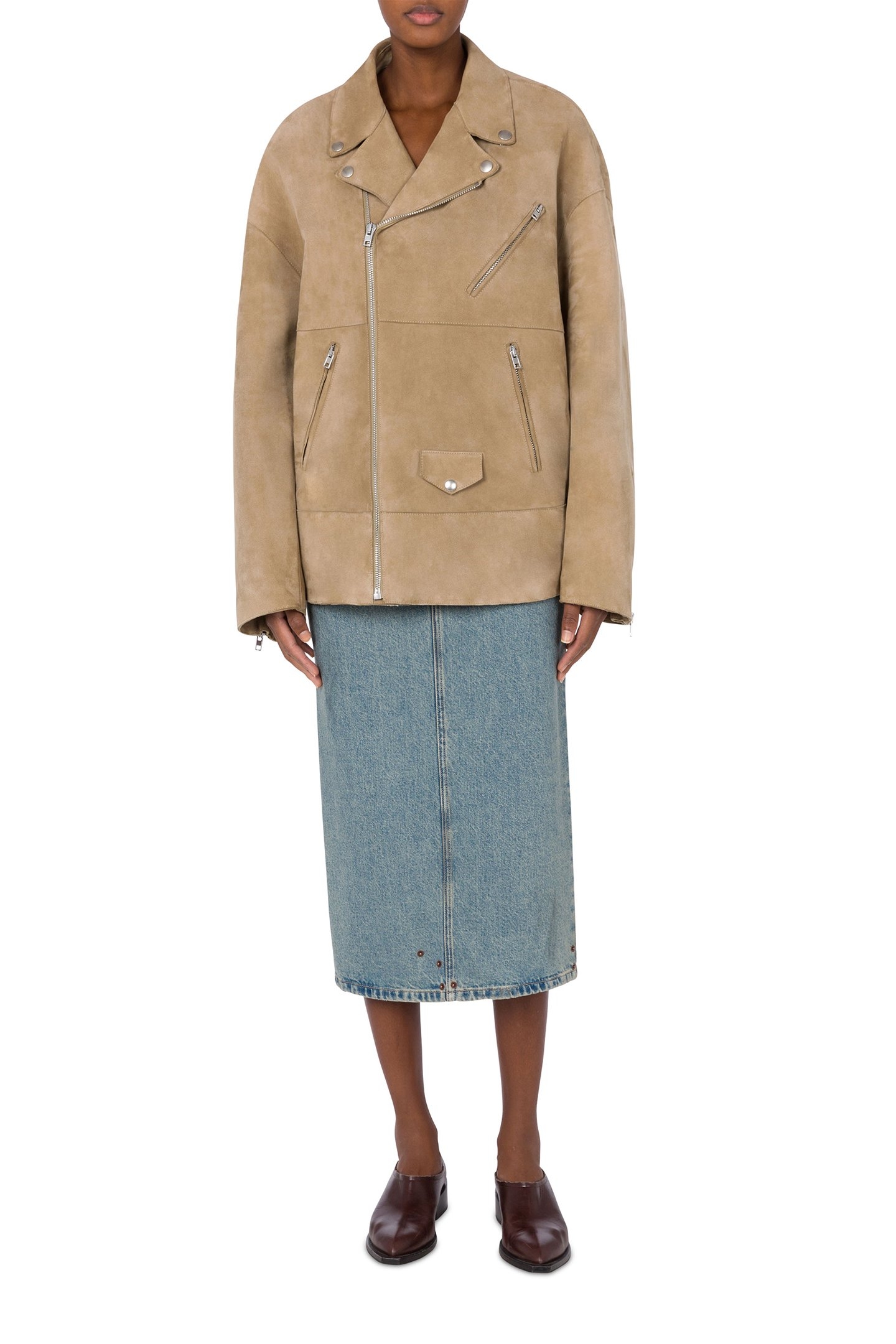 OVERSIZED SUEDE BIKER JACKET BEIGE 1