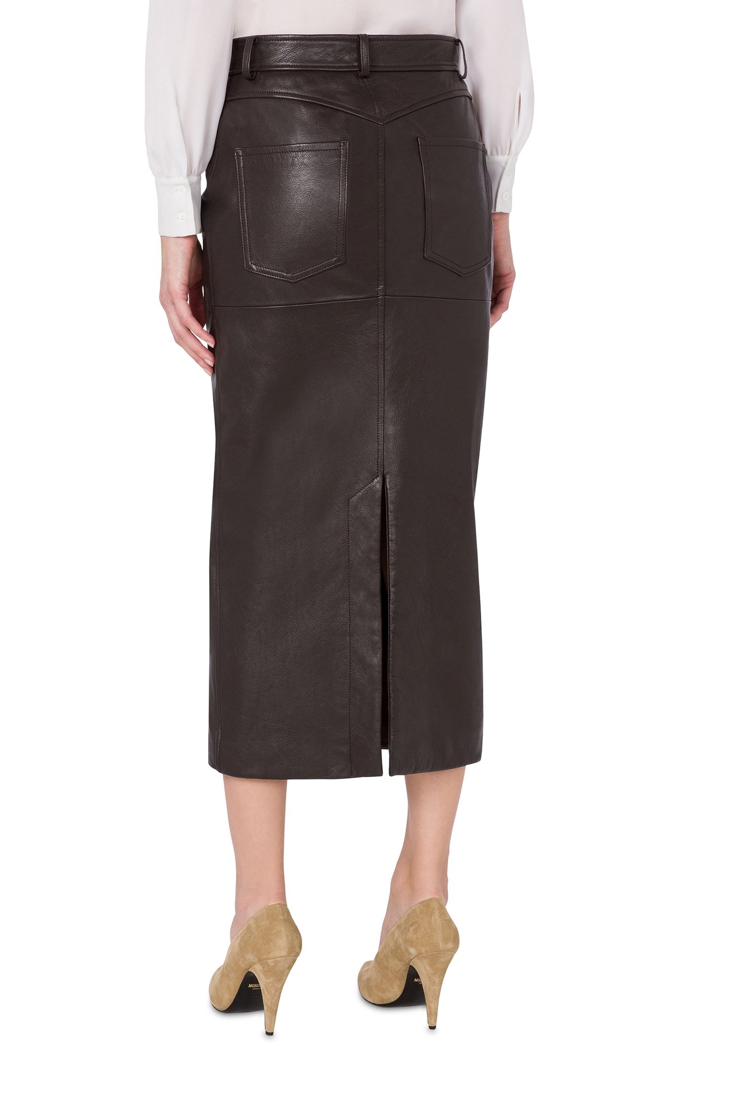 NAPPA LEATHER MIDI SKIRT BROWN 2