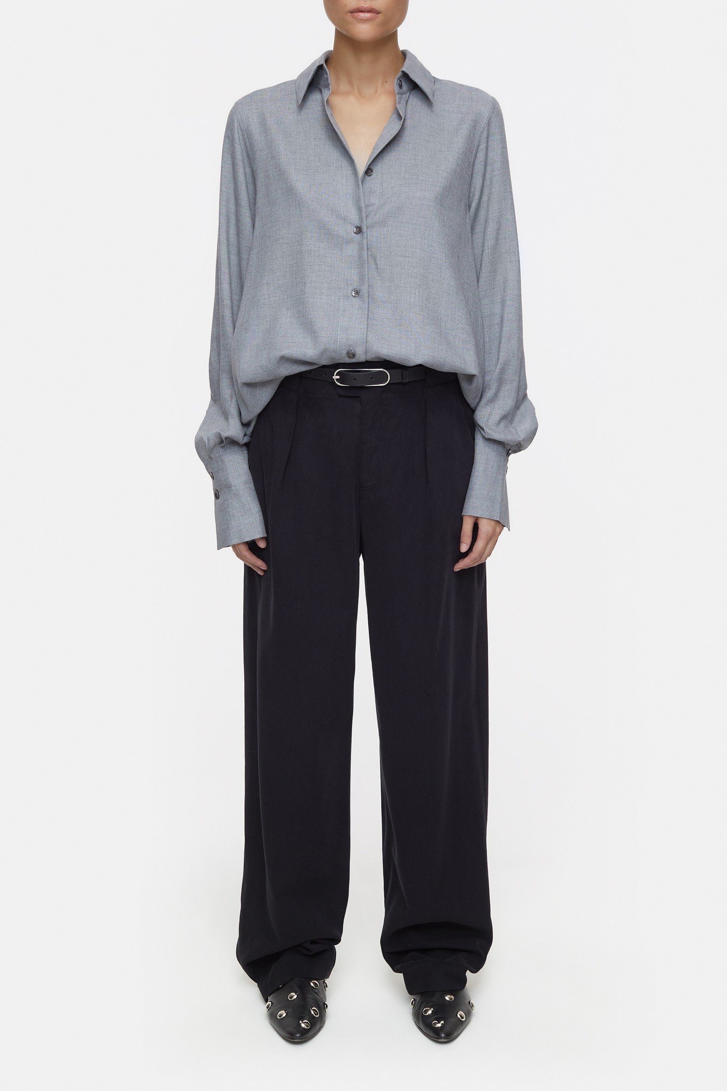 PLEAT BLOUSE SHIRT DARK GREY MELANGE 3