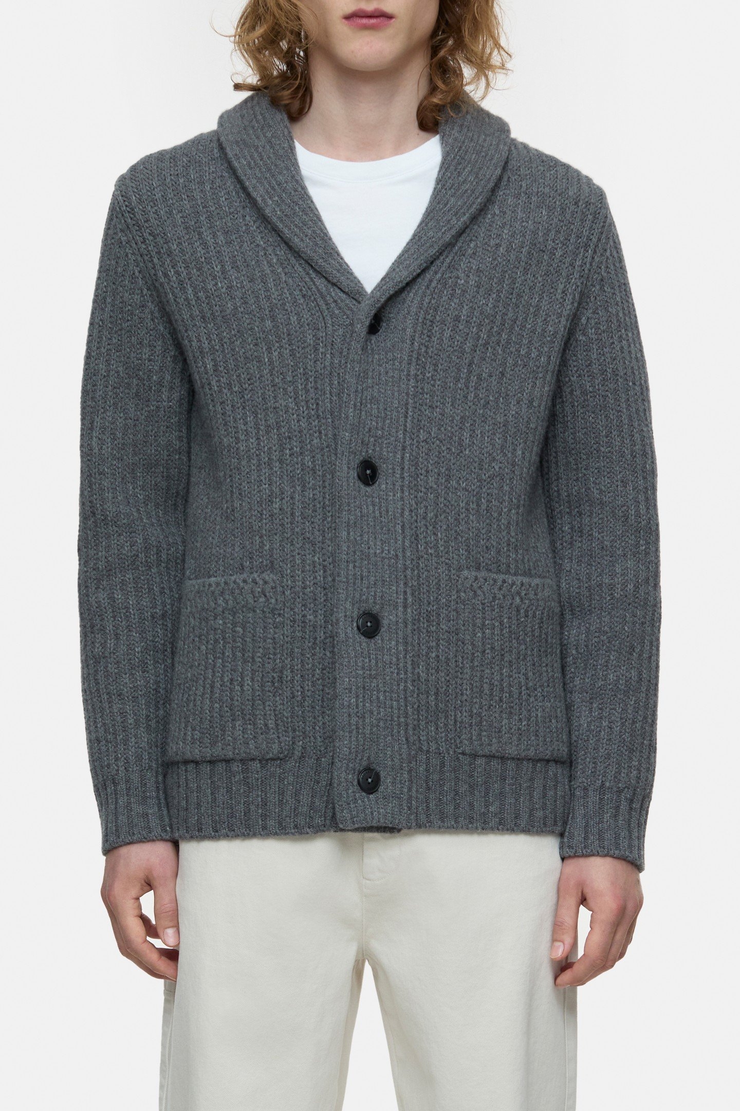 SCARF COLLAR CARDIGAN KNITS DARK GREY MELANGE 1