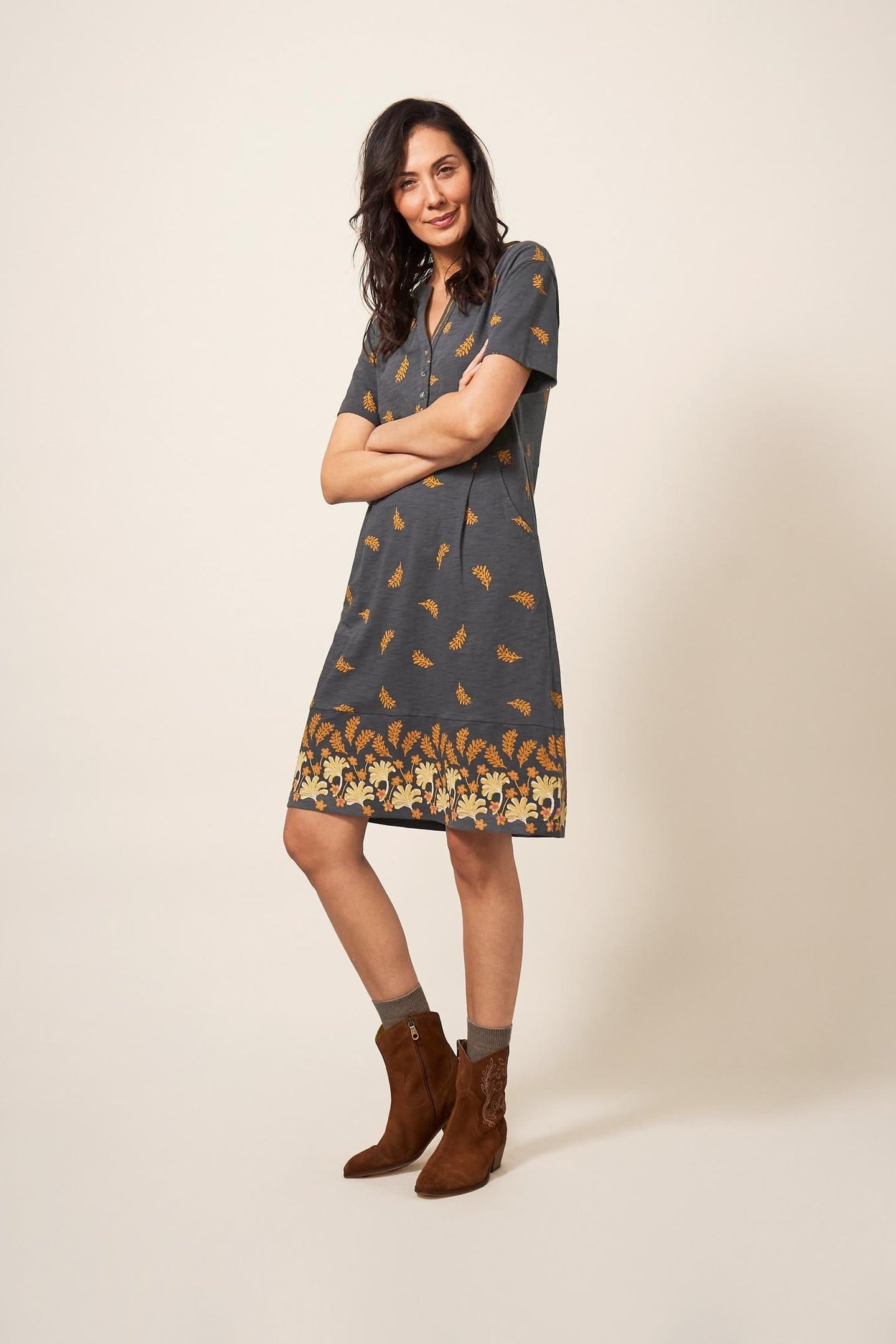 TAMMY COTTON JERSEY DRESS GREY MULTI 2