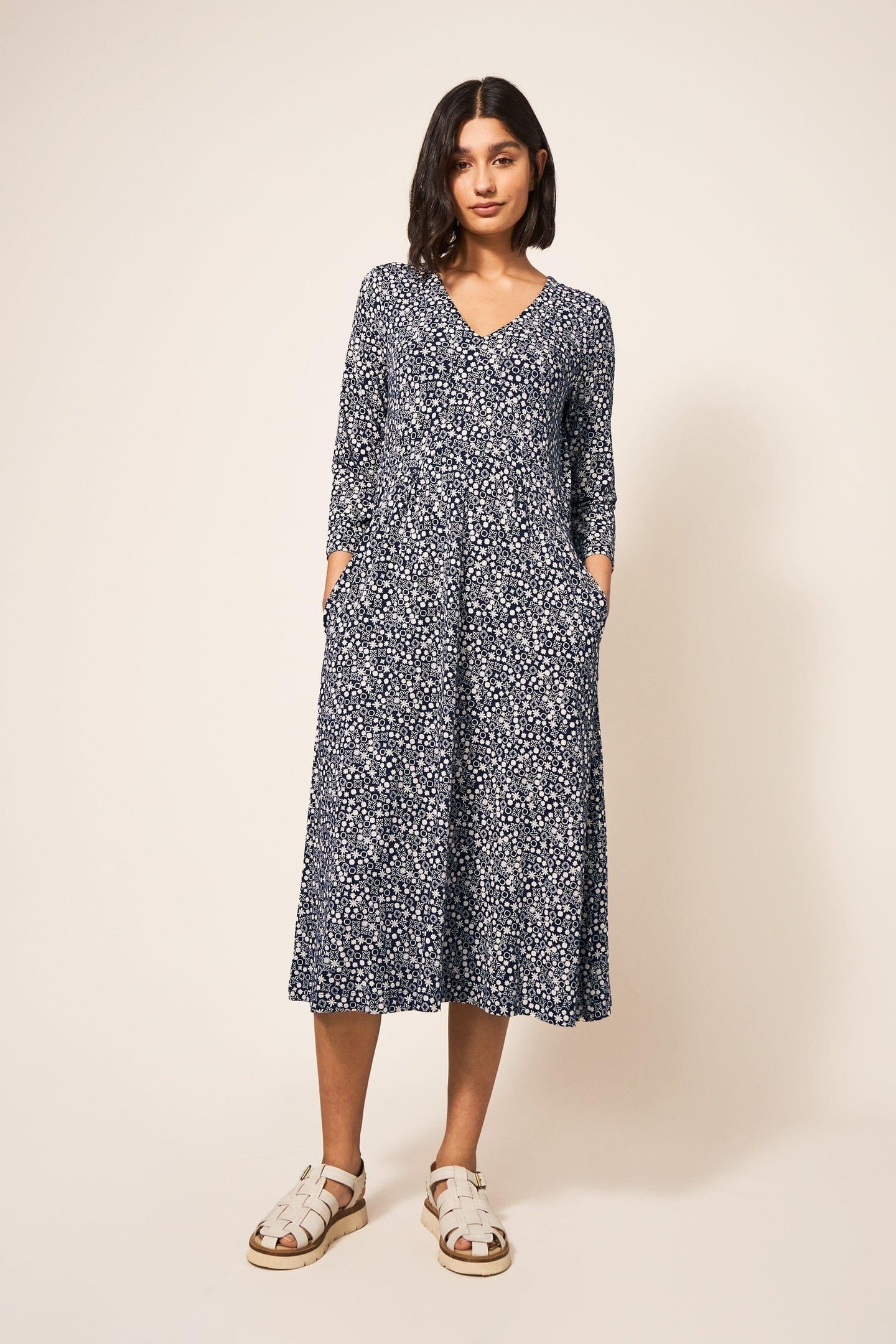 ESME JERSEY MIDI DRESS BLUE MULTI 1