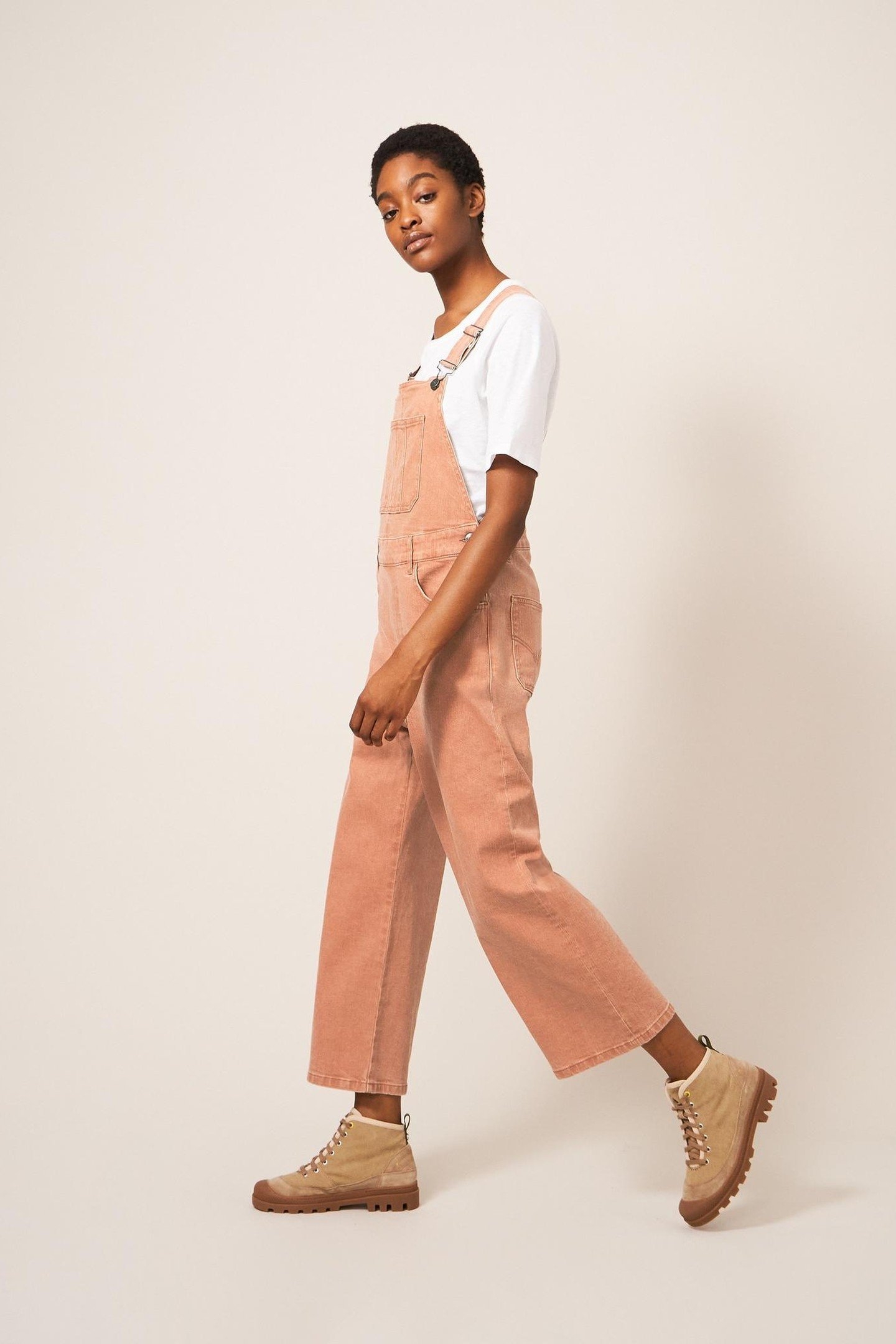 KELLY WIDE LEG DUNGAREE MID CORAL 1