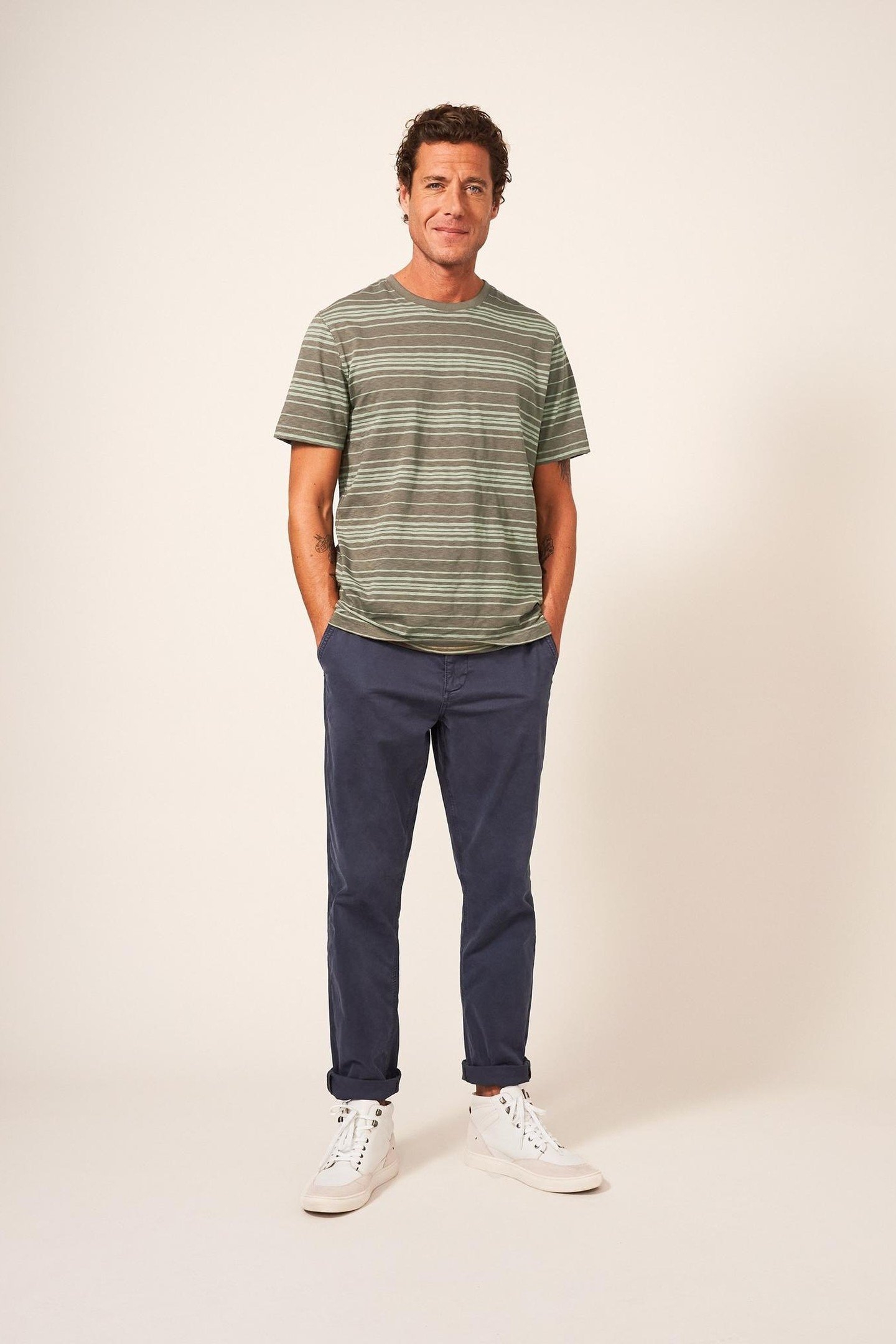 ABERSOCH STRIPE SS TEE KHAKI GREEN 1