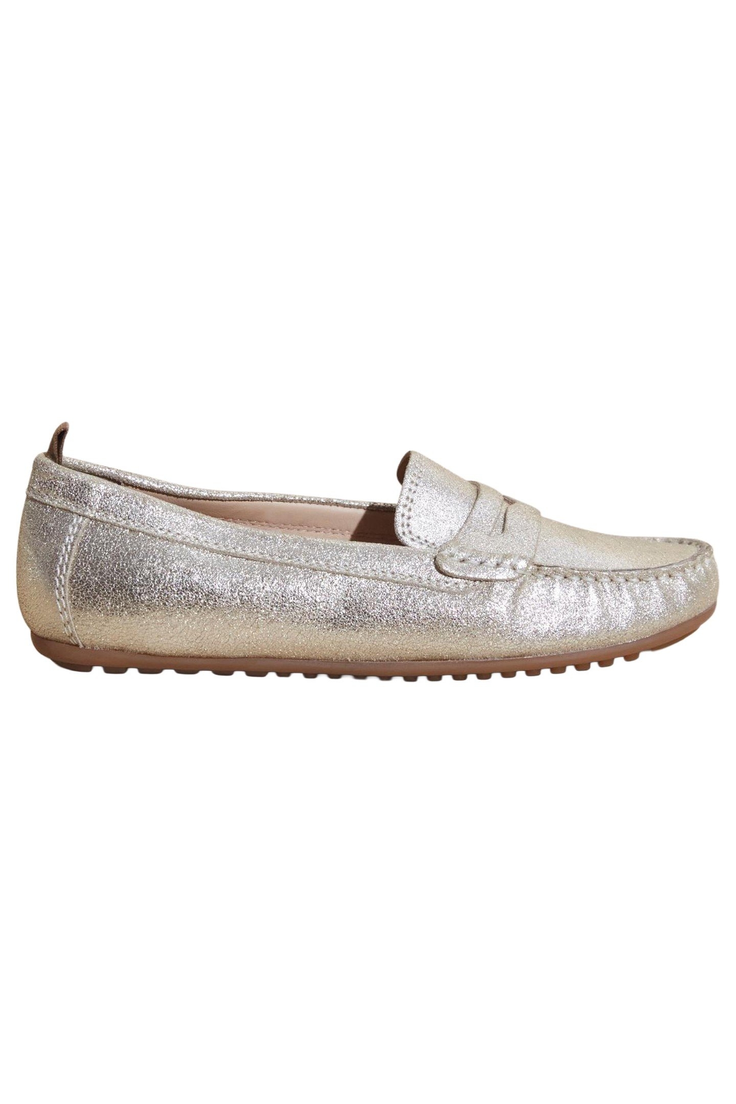 LEATHER DRIVING MOCCASIN GOLD TONE METALLIC 1