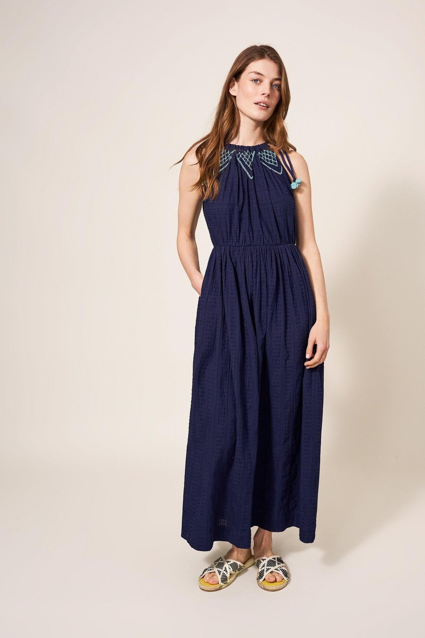 LULEE COTTON MAXI DRESS NAVY MULTI 2