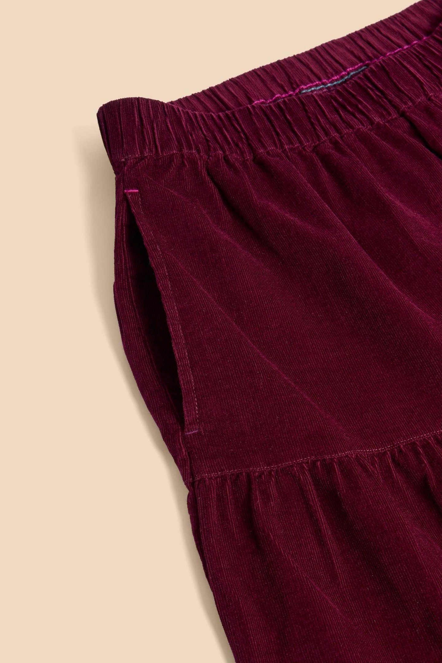 JADE TIERED CORD SKIRT DARK PLUM 3