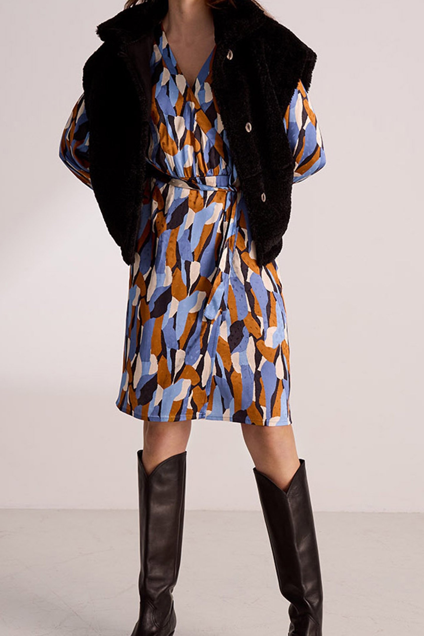 CLAUDIA DRESS LONG SLEEVE BLUE HORIZON CHARCOAL 3