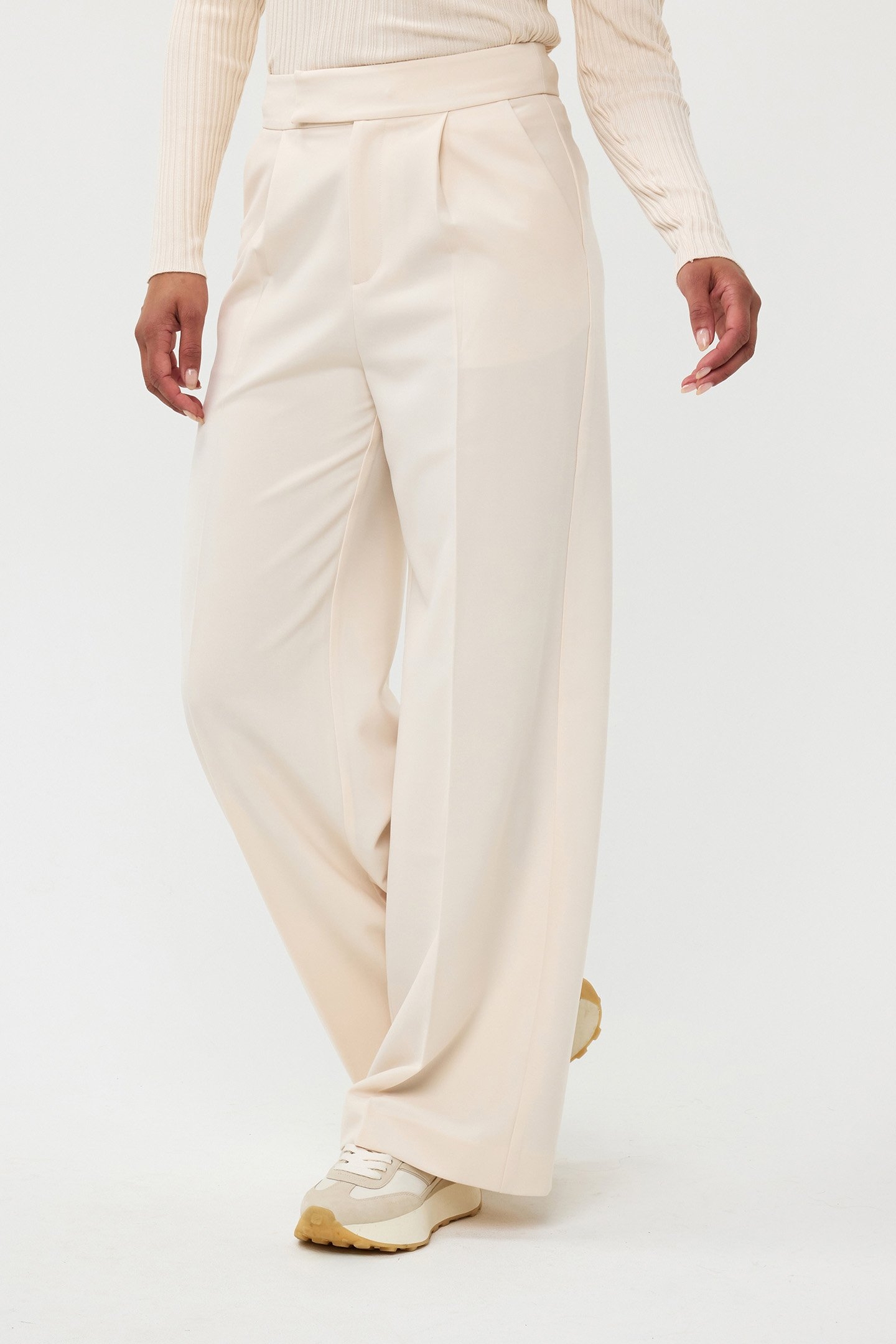TROUSERS HIGH WAIST WIDE CITY BEIGE 1