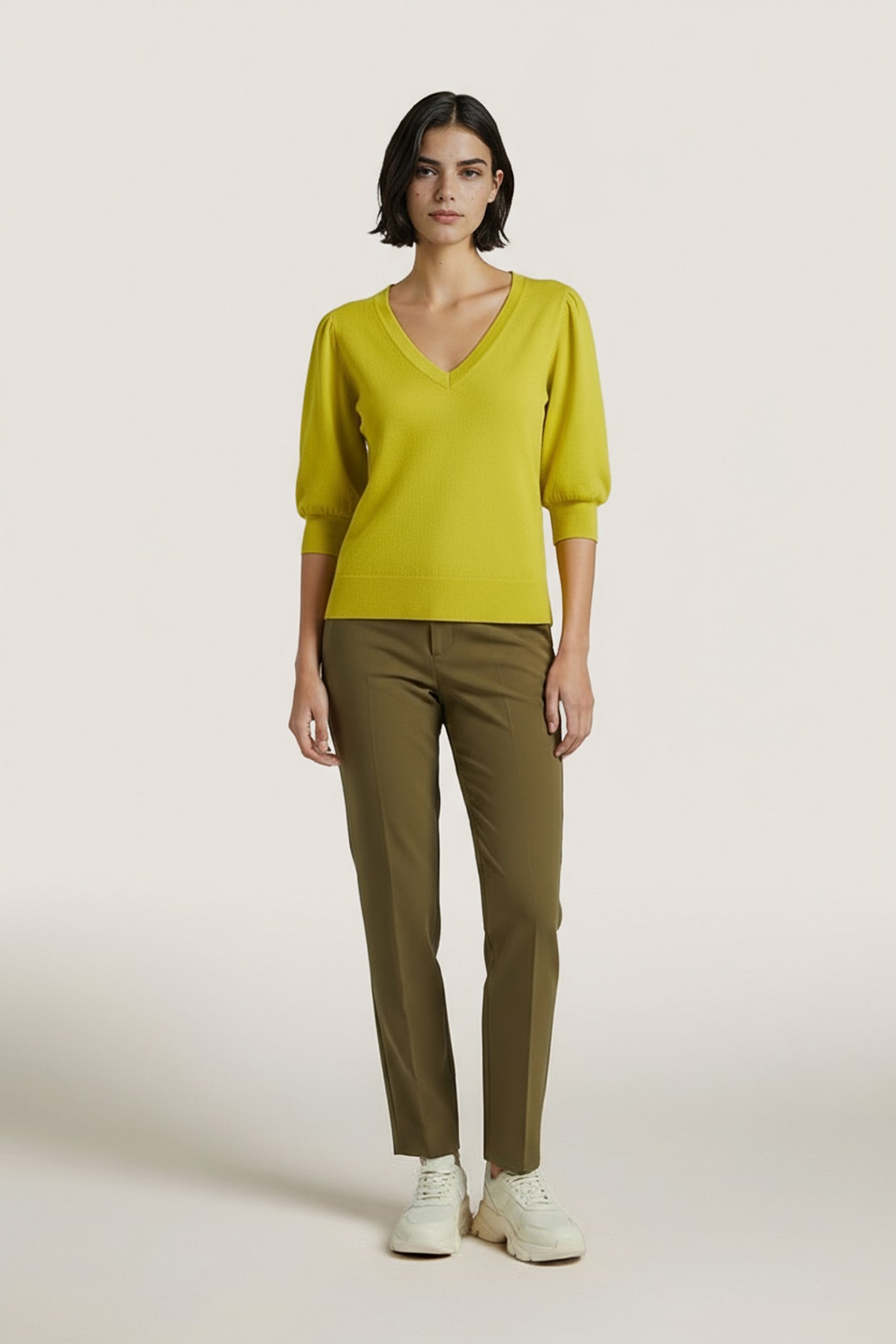 SWEATER SHORT PUFF SLVE BASIC KNIT MATCHA GREEN 2