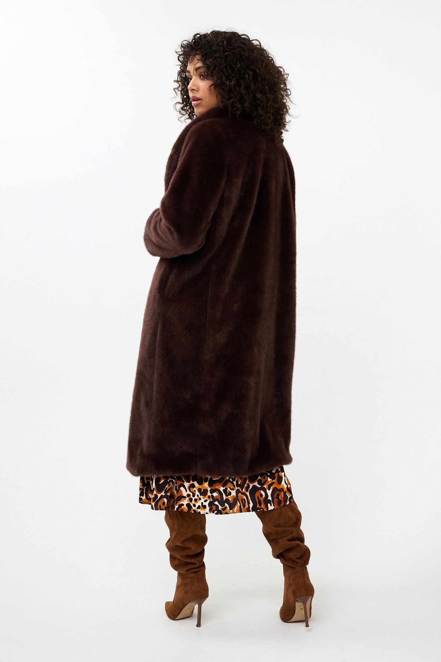 COAT SHAWL COLLAR FAKE FUR CHOCOLATE 4