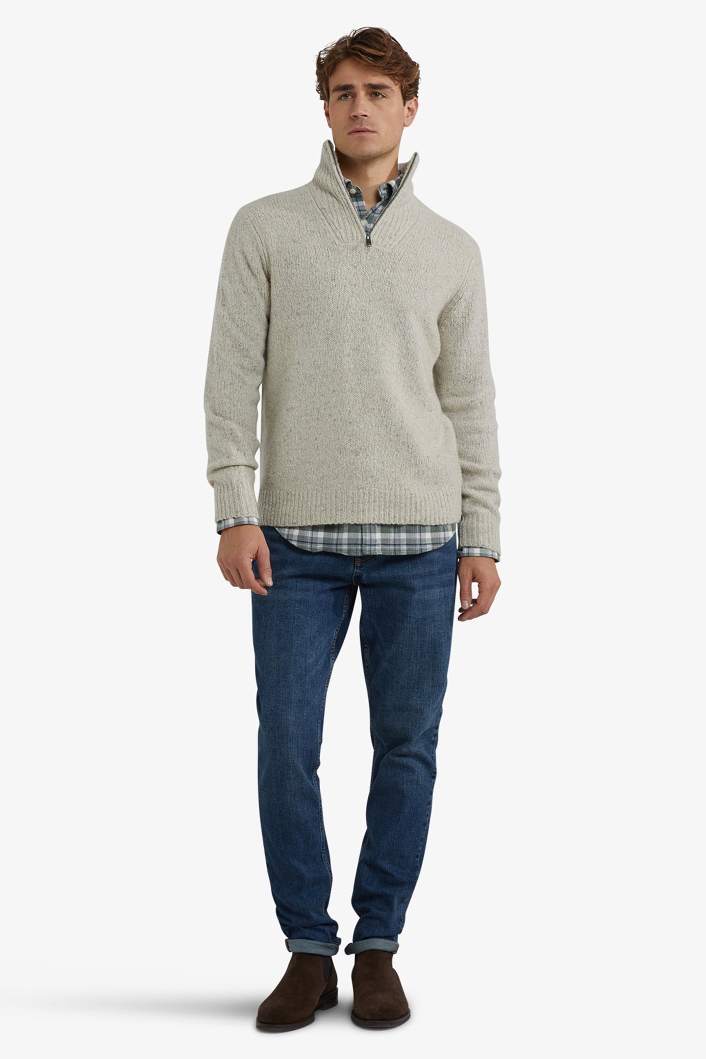 ZIP MOCK FISHERMANS SWEATER OFF WHITE 2