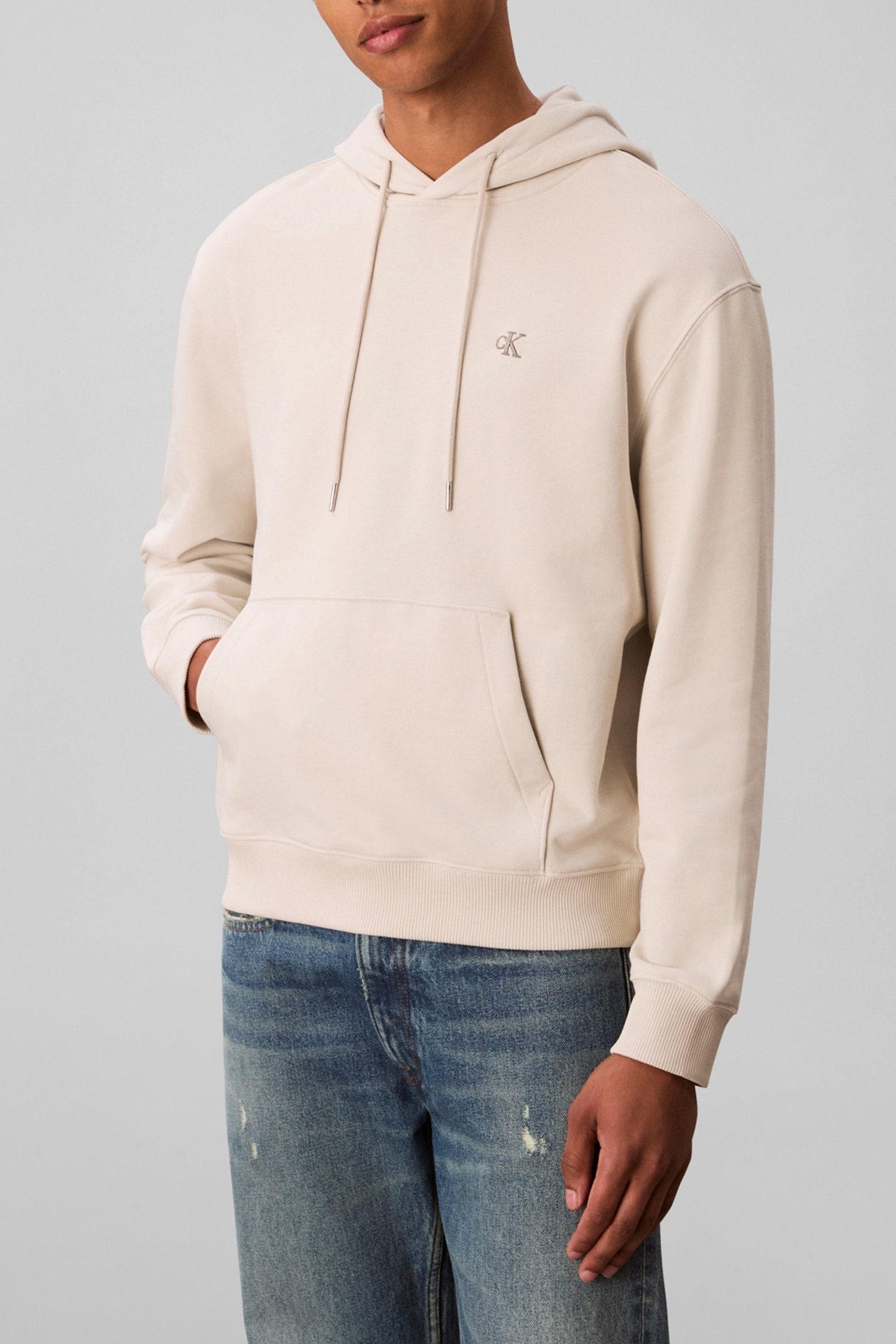 LONGSLEEVE TERRY MONOGRAM HOODIE CHALK 1