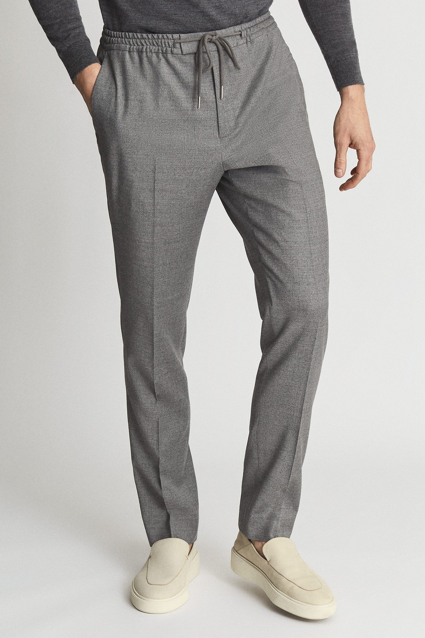 WOOL ELASTICATED WAIST MIXER TROUSER SOFT GREY 2