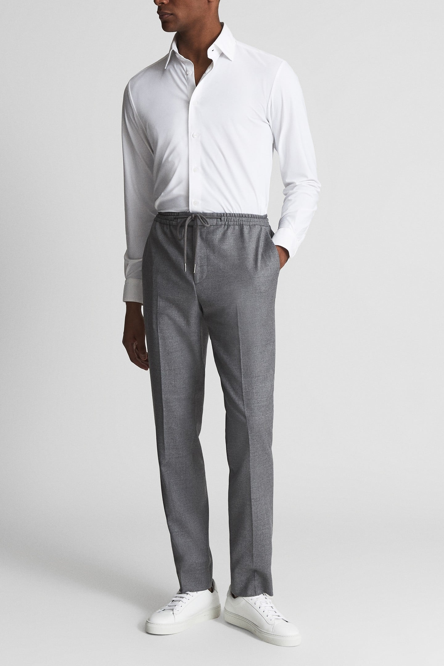 WOOL ELASTICATED WAIST MIXER TROUSER SOFT GREY 3