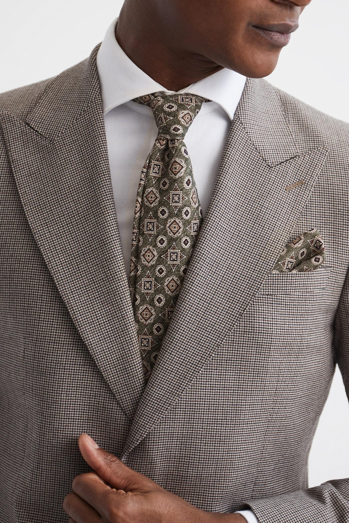 MIXED MEDALLION SILK TIE OLIVE MELANGE 1