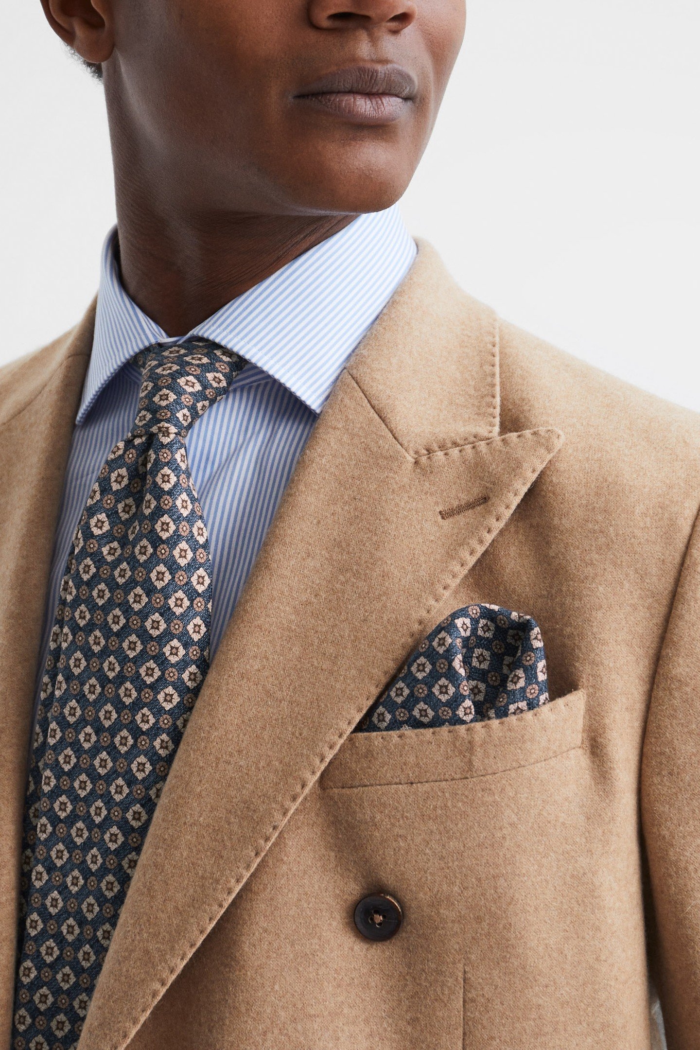 SMALL MEDALLION SILK TIE INDIGO MELANGE 1