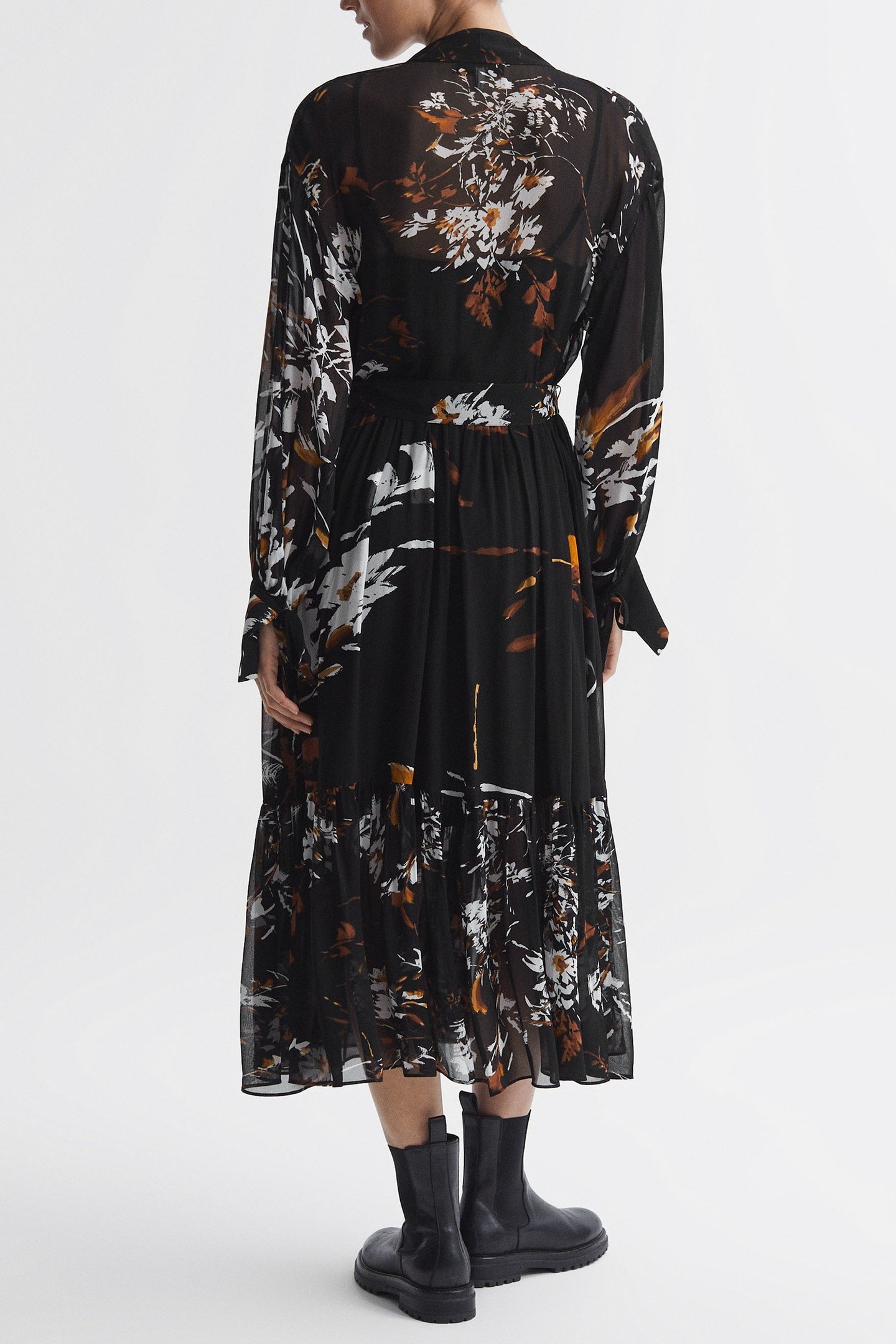 FLORAL PRINTED MIDI DRESS BLACK/BROWN 4