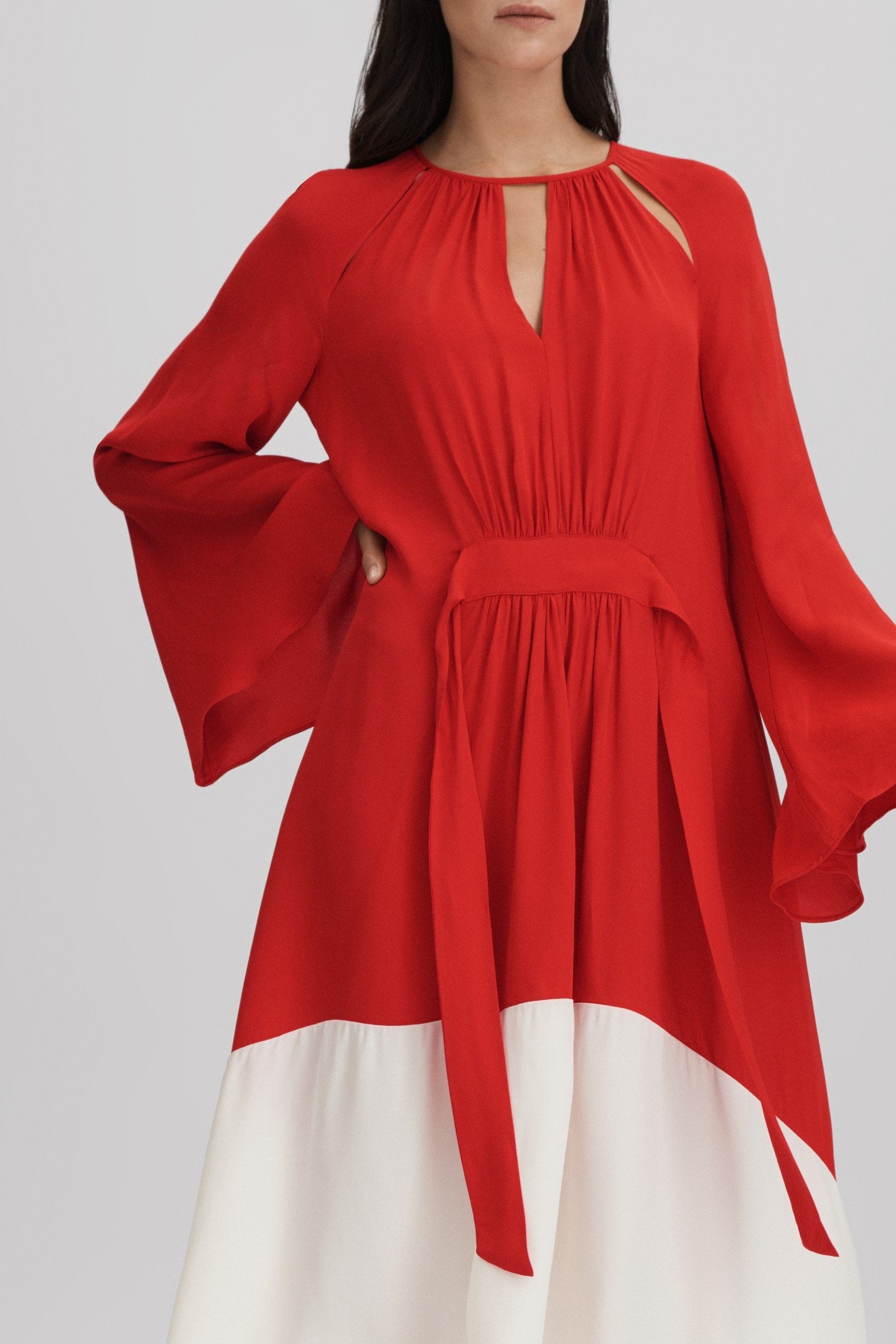 COLOUR BLOCK MIDI DRESS RED/CREAM 2