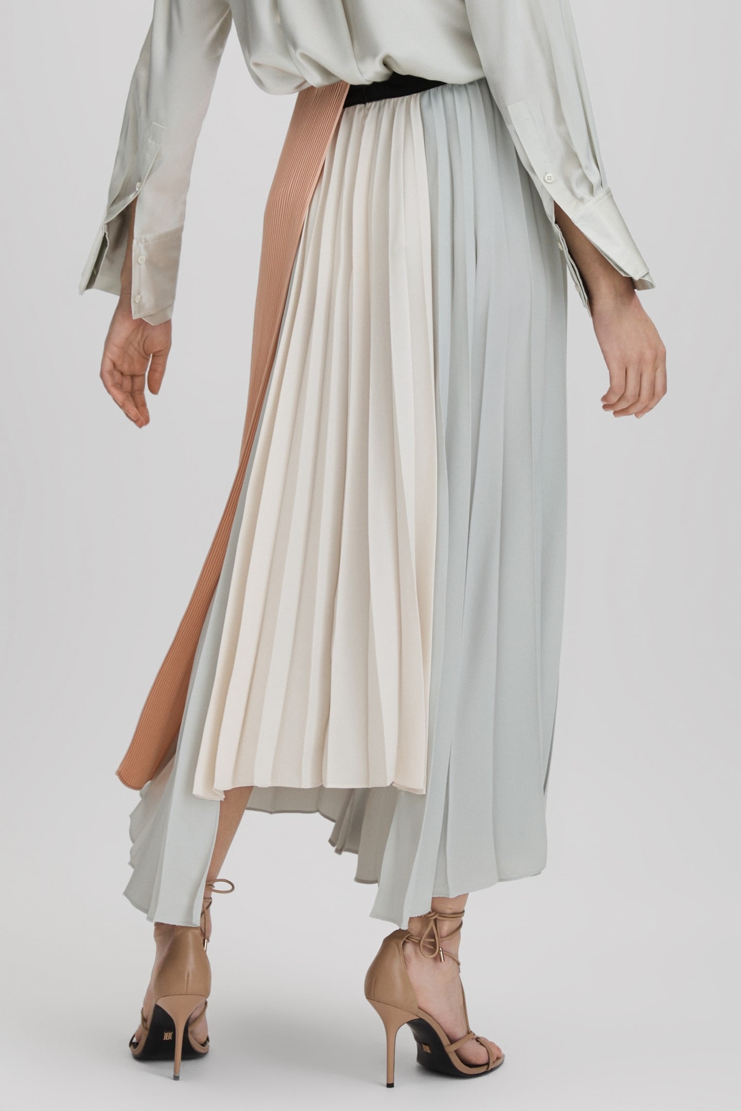 MULTI COLOR BLOCK PLEAT SKIRT PINK/CREAM 3